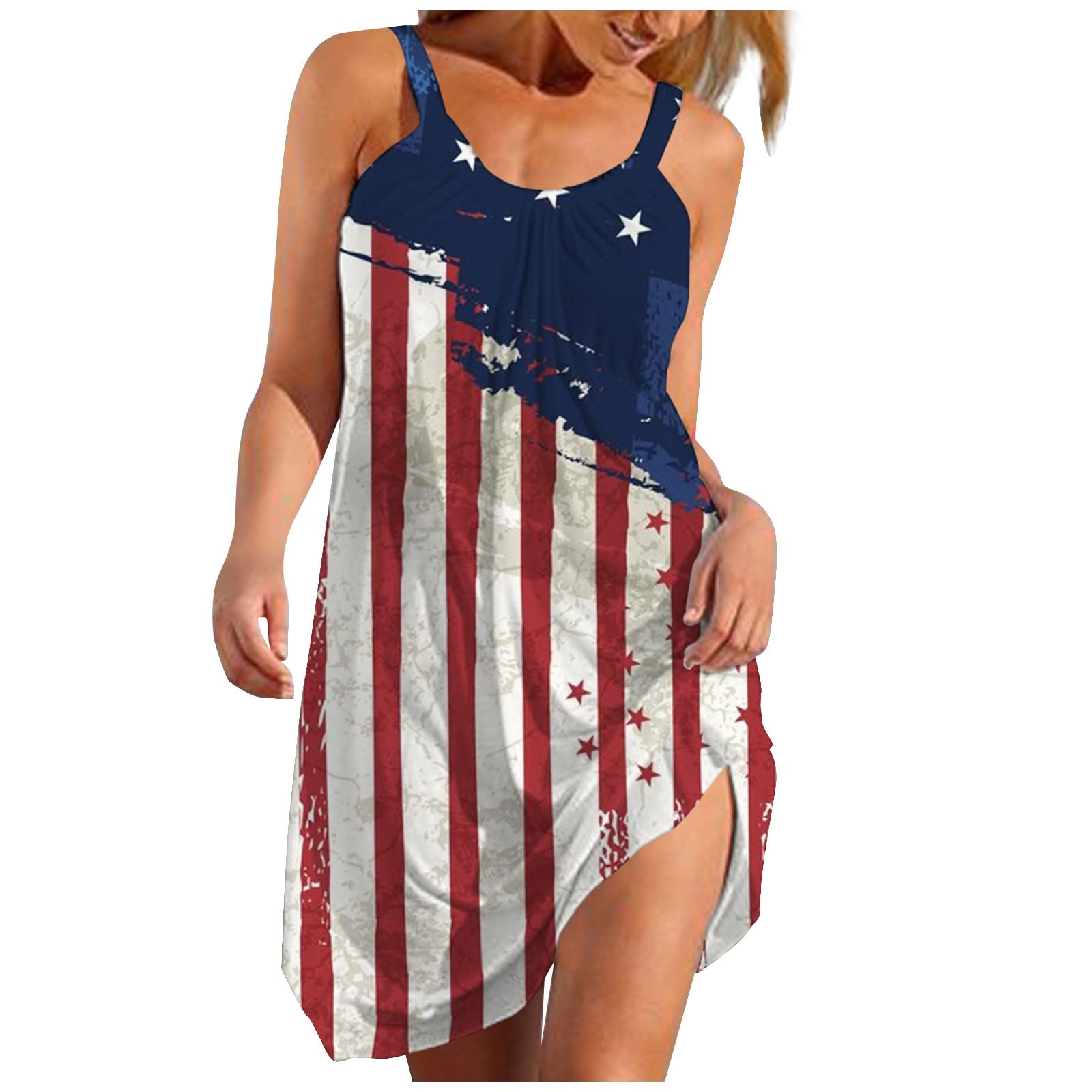 KUIOLYPOER Women's Summer Casual Boho Beach Dress - Flowy Sleeveless Mini Tank Dress with Cute Print | Perfect for 4th of July, Vacations & Outdoor Parties
