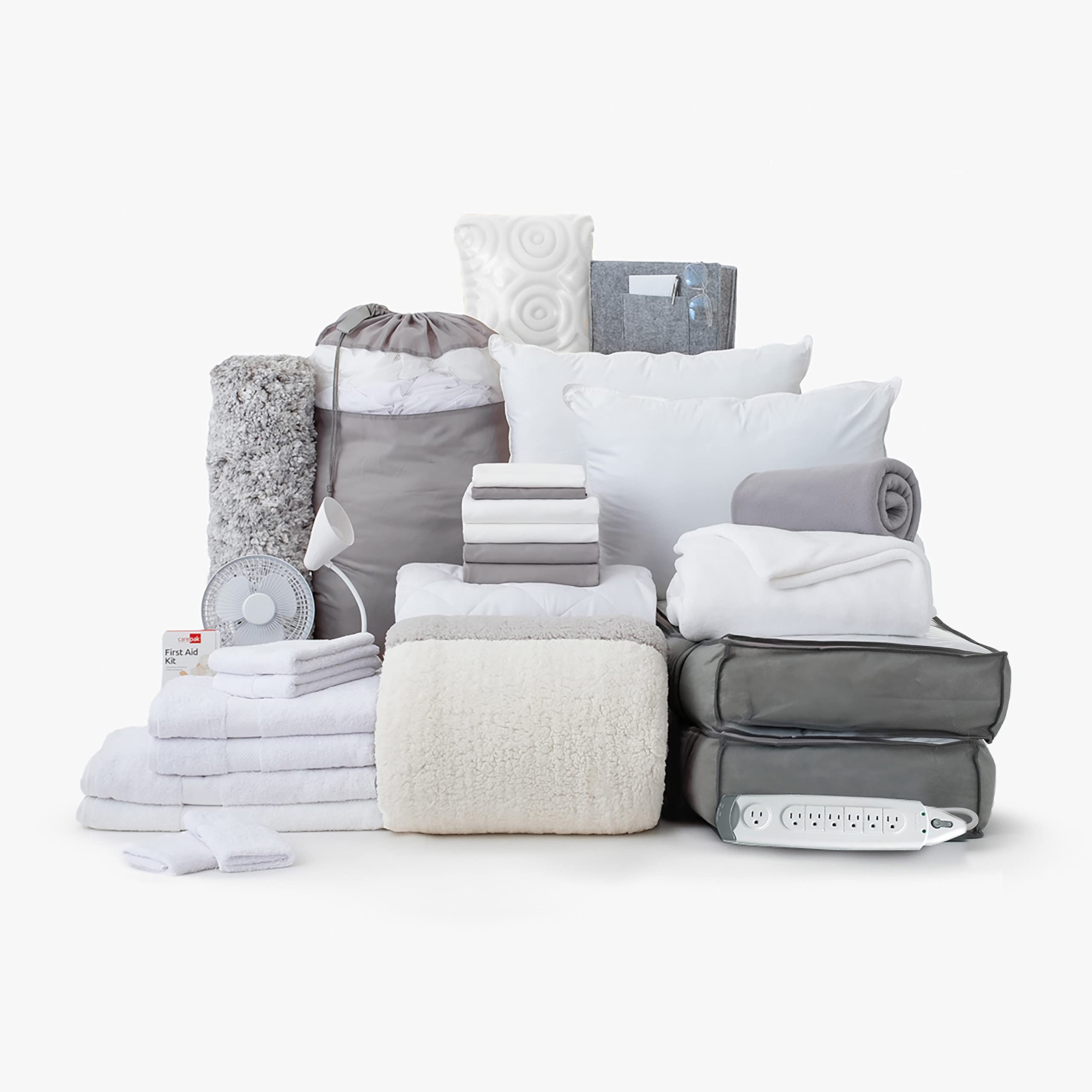 OCM College Dorm Room 30-Piece Dean's List Bundle - Premium Twin XL Bedding Set with Mattress Topper, Bath Accessories, Plush Rug & Storage Solutions | Arlow Collection in Soft Sherpa Gray & Off-White | Perfect for University Students & Dorm Essentials
