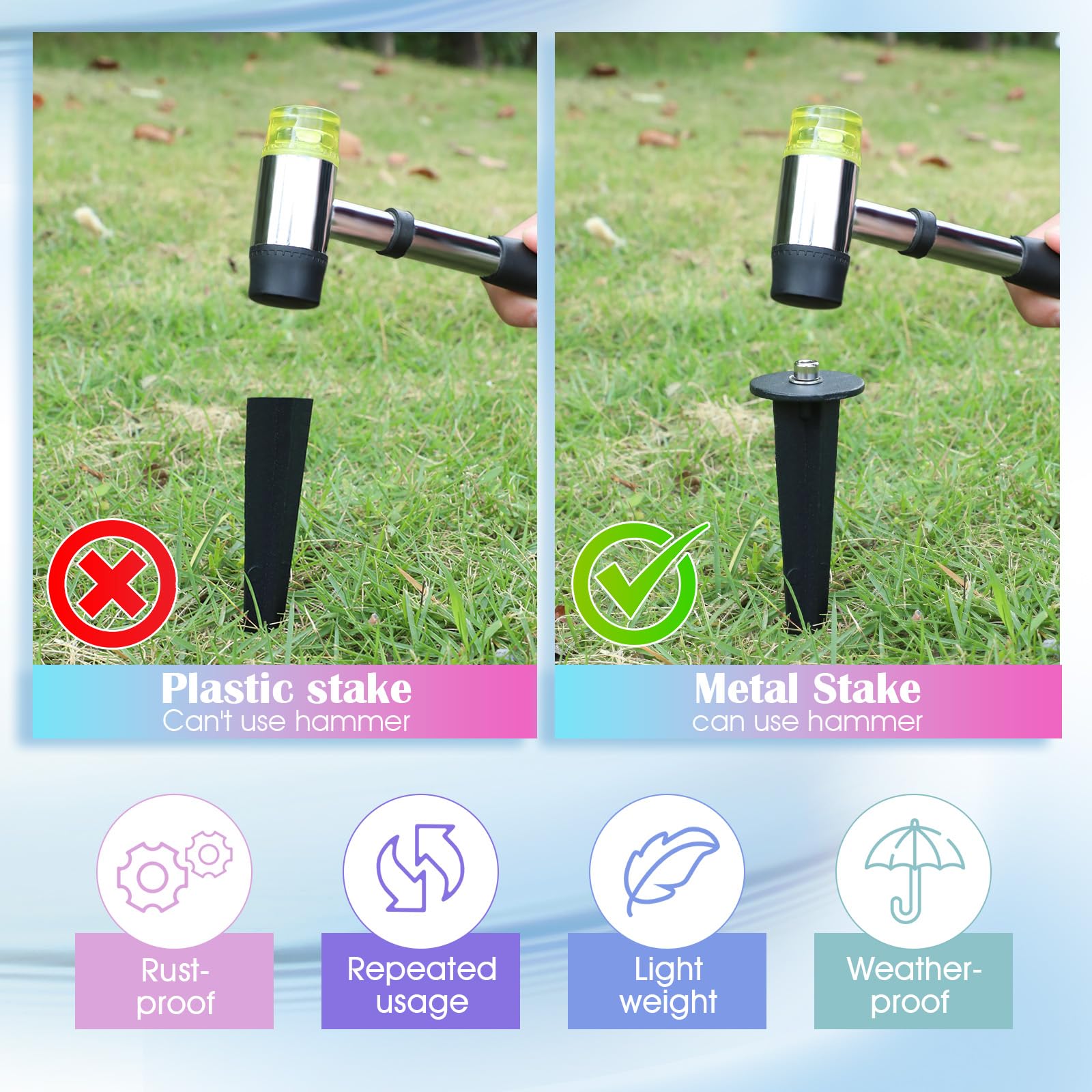 4 Pack Threaded Spike Flood Light Ground Stakes - 6.3 Inch Metal Replacement Stakes for Solar Lights with 8 Hex Screws - Outdoor Garden, Yard, Path & Lawn Lighting Accessories (Black) - Perfect for Landscape Lighting, Pathway Illumination & Decorative Outdoor Lighting