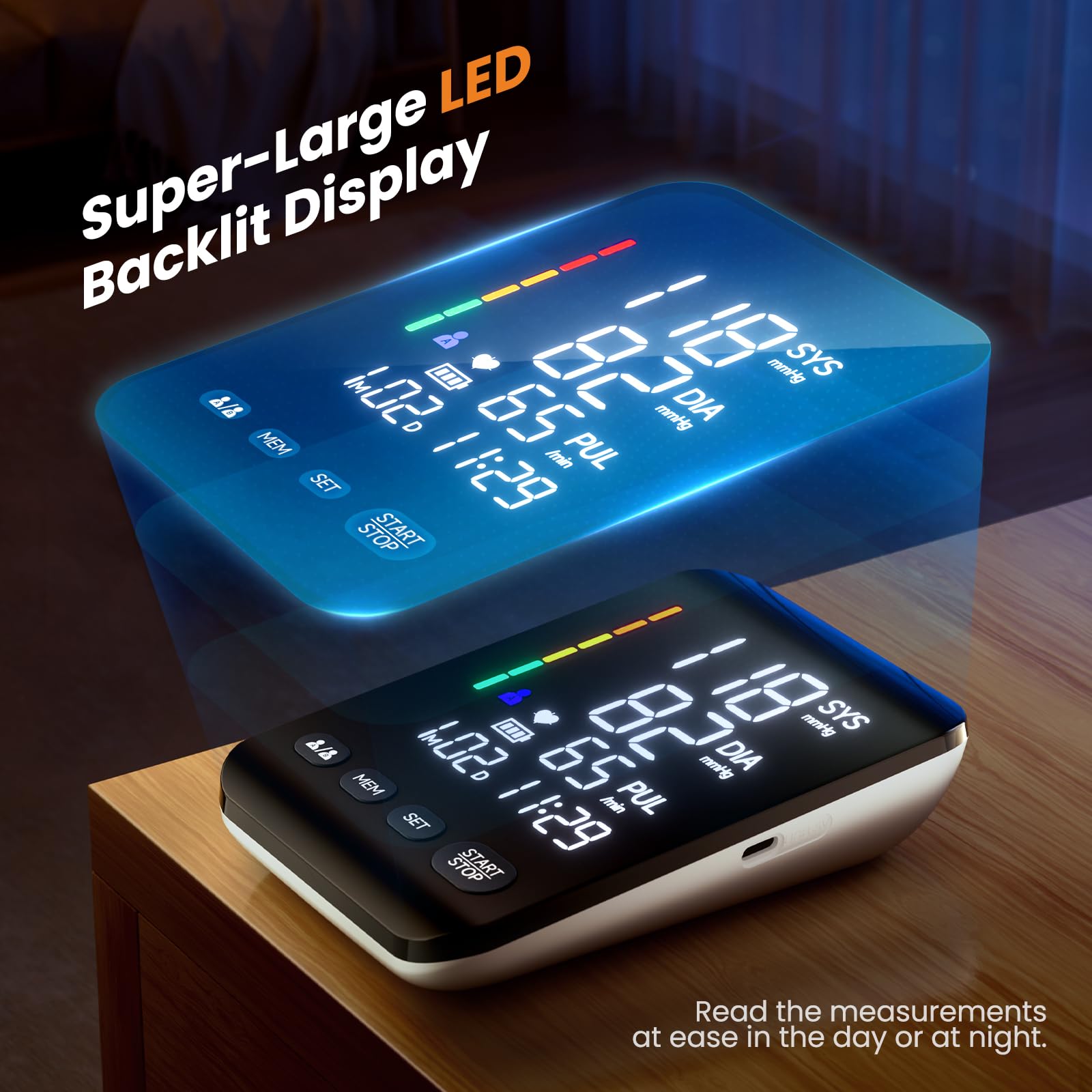 **Automatic Upper Arm Blood Pressure Monitor for Home Use - Adjustable Cuff (8.6''-16.5''), Backlit LED Display, 2x199 Memory Sets for 2 Users, Dual Power Supply - Ideal for Health Tracking & Family Care**