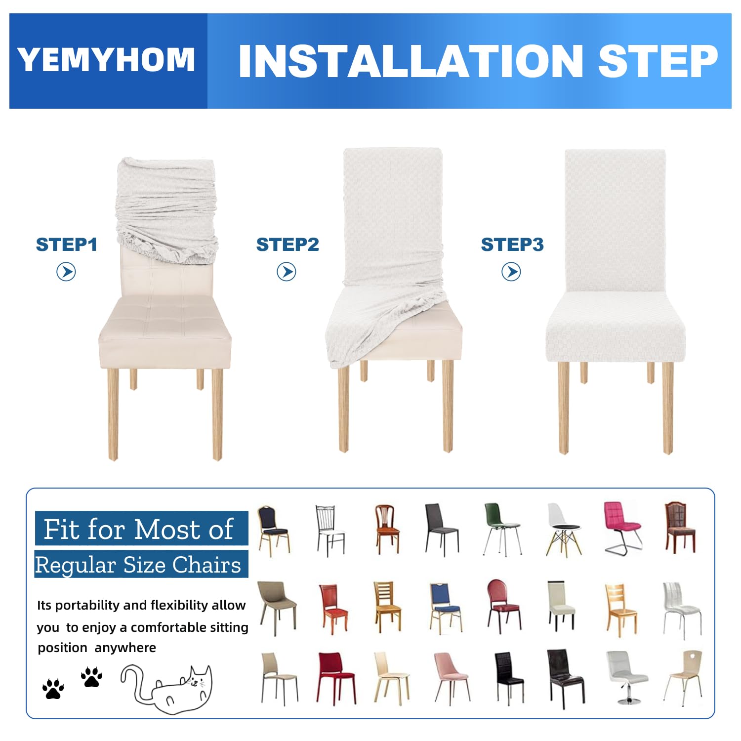 YEMYHOM 6-Pack Stretch Checkered Dining Chair Slipcovers - Parsons Chair Covers for Kitchen, Restaurant & Party - Washable Furniture Protector (White) | Perfect for Home Dining, Wedding Decor & Cafe Seating