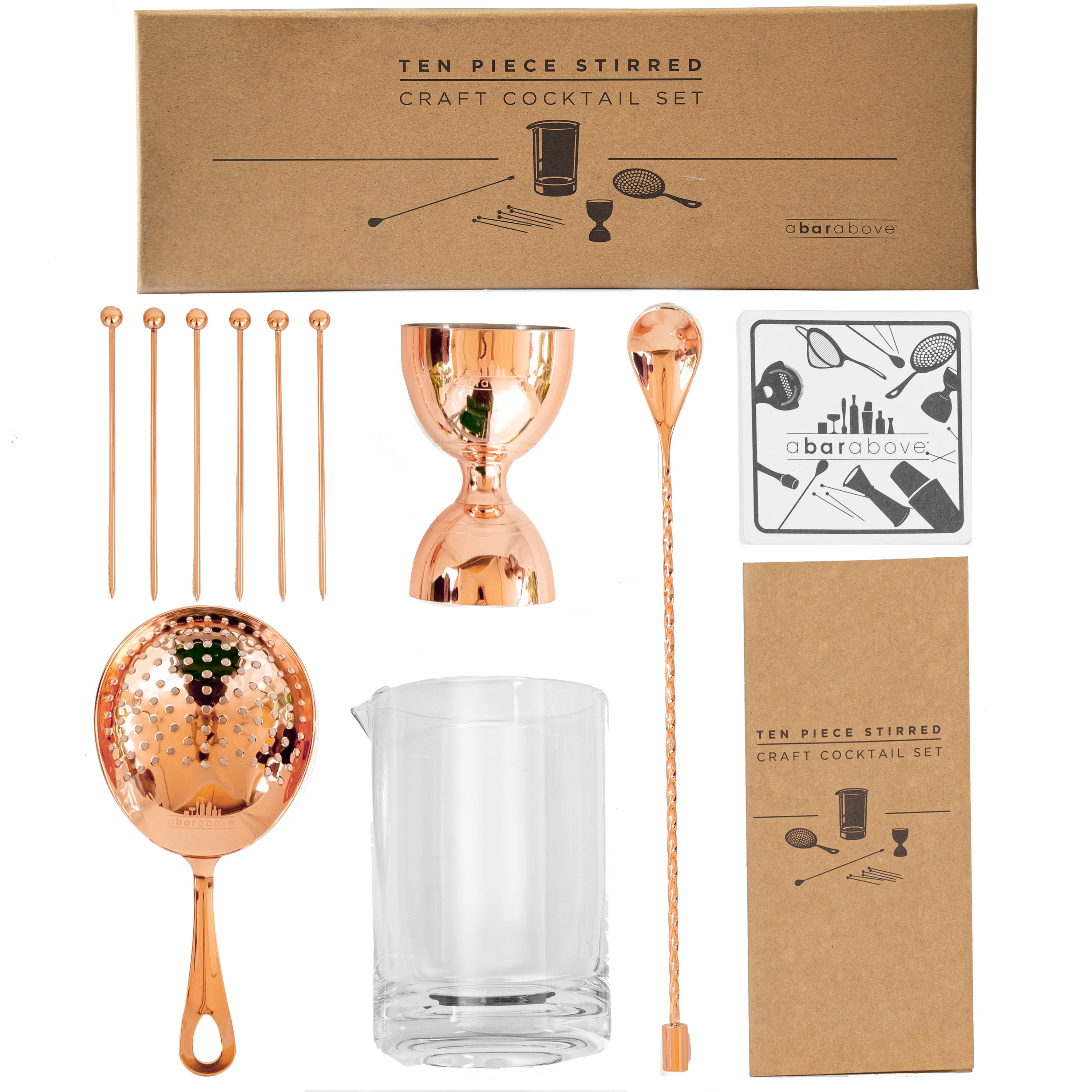Premium 10-Piece Copper Cocktail Mixing Set - Bar Tools for Craft Cocktails, Home Bartending & Party Mixology (Includes Stirrer, Shaker & Bar Spoon) - Perfect for Home Bars, Cocktail Parties & Professional Bartenders