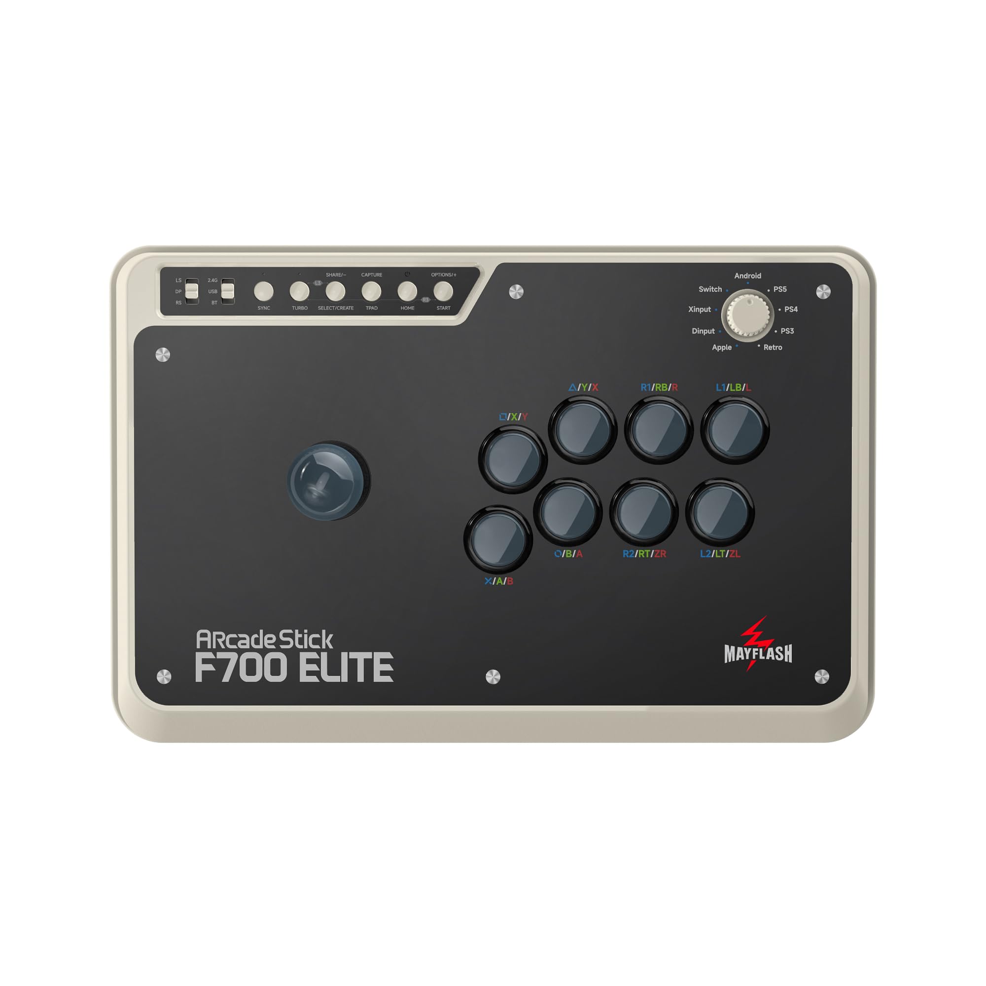 MAYFLASH F700 Elite Arcade Fight Stick with Sanwa Buttons & Joystick - Compatible with PS5, PS4, Nintendo Switch, PC Windows, Mac, Android | Wireless Bluetooth, 2.4G & Wired Connection | Perfect for Fighting Games, Retro Gaming & Esports Tournaments