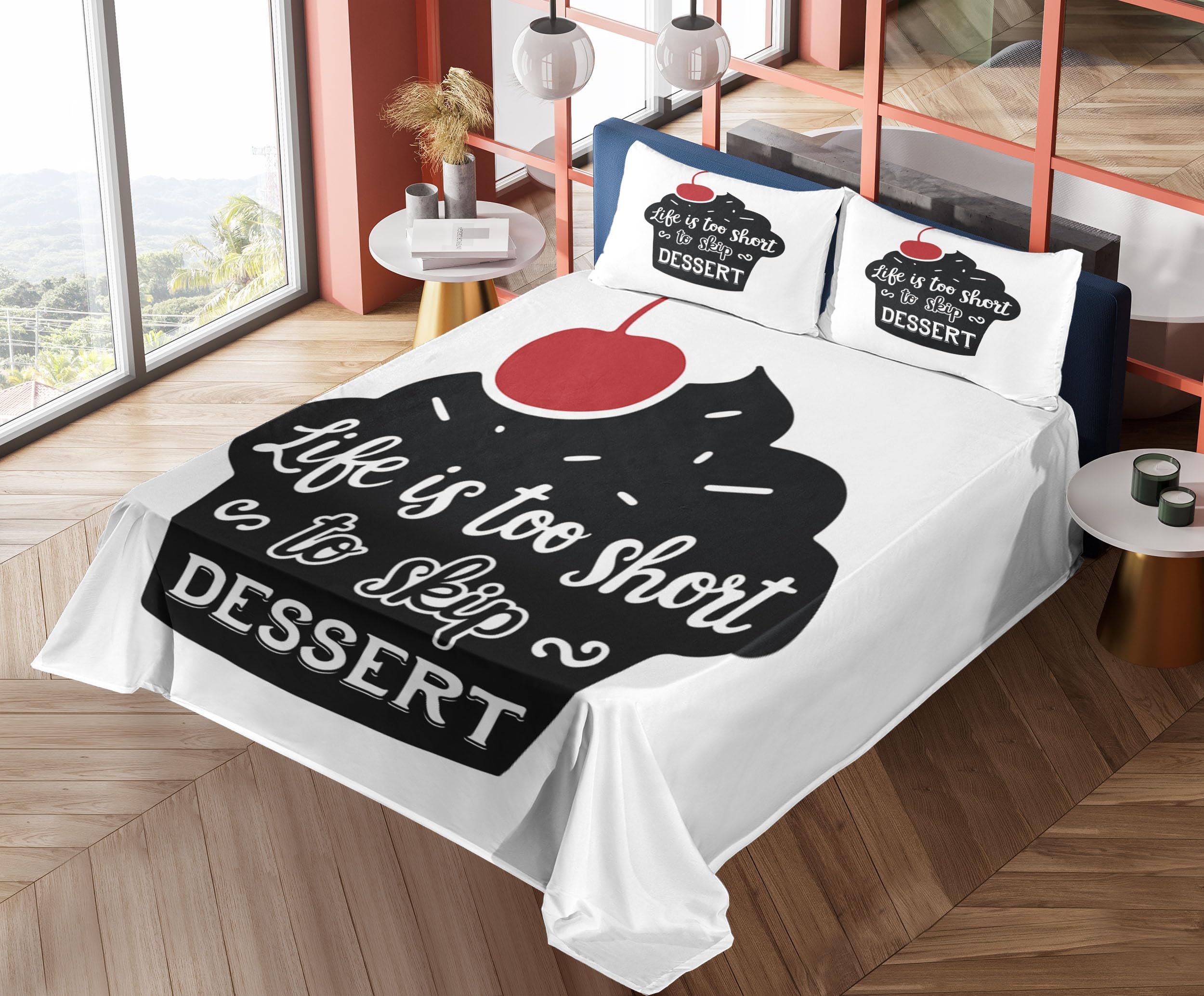 Ambesonne Dessert Themed 3-Piece Sheet Set - 
