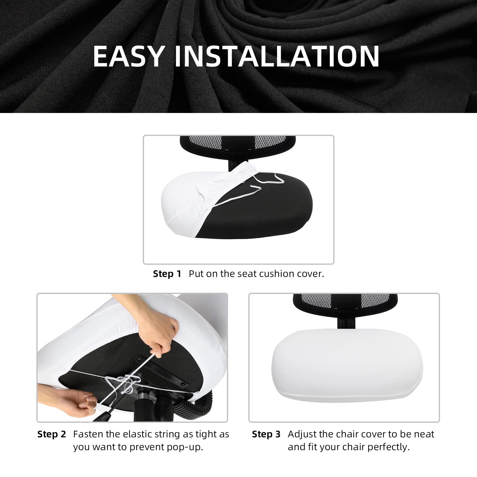 DIVA EN CAMINO Water-Resistant Stretchable Office Chair Cushion Cover - Universal Spandex Computer Chair Slipcover - Removable Washable Seat Protector for Pets (Dogs & Cats) - Perfect for Home Office, Gaming & Workspace Comfort (Black)