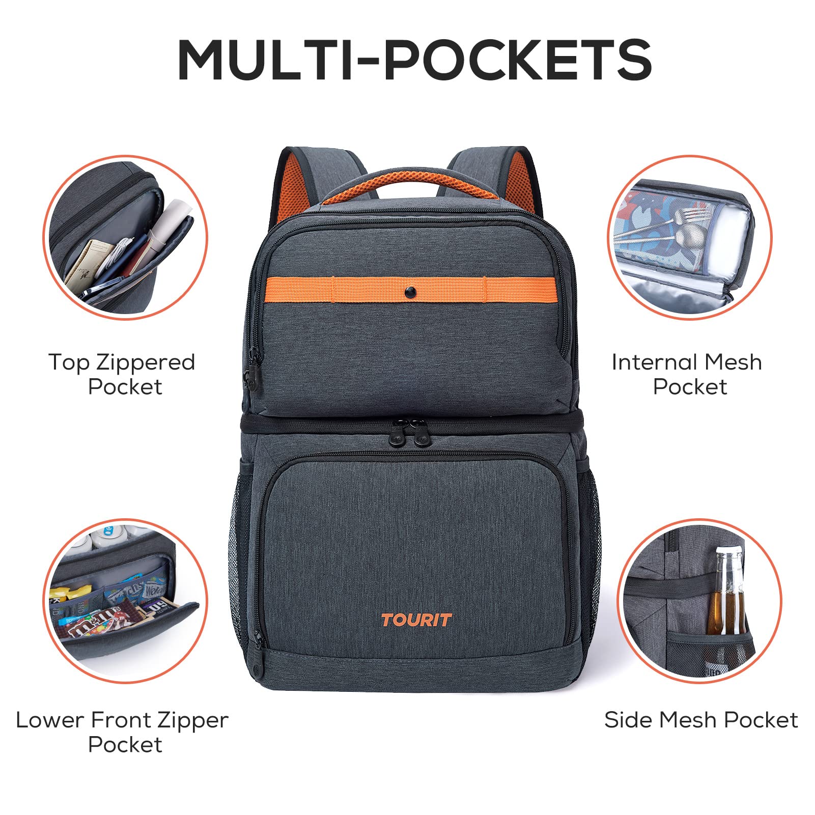 TOURIT Insulated Cooler Backpack with Double Deck - Leakproof Lunch Bag for Men & Women - Perfect for Camping, Hiking, Beach, Picnics & Outdoor Activities | Great for Work, Travel & Sports Events