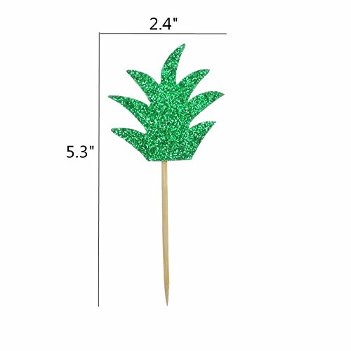 Pineapple Donut Cupcake Toppers - Glitter Green Cake Picks for Hawaiian Luau, Tropical Party, Bridal & Baby Shower, Birthday, Wedding, Summer Theme Decorations - Perfect for Dessert Tables, DIY Baking, and Themed Celebrations