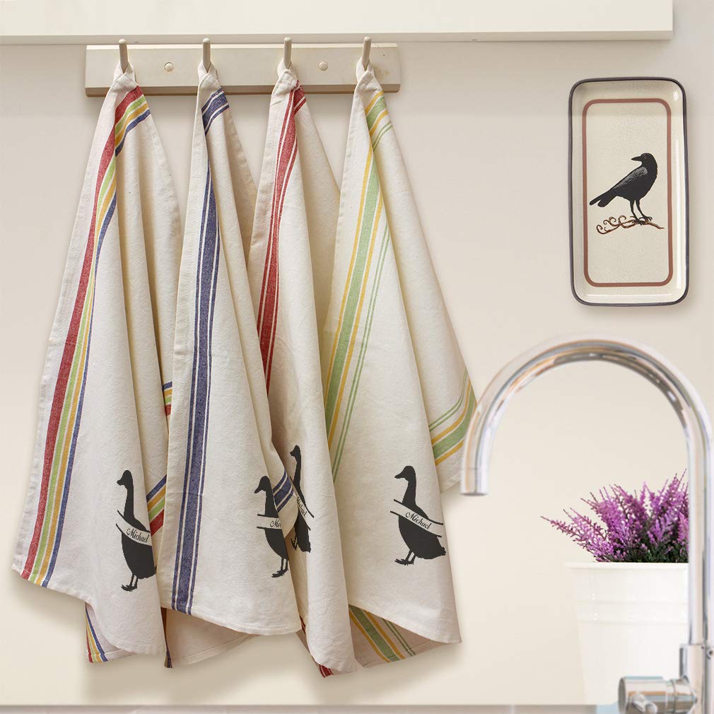 Personalized Duck Waterfowl Kitchen Towels - Custom Name Dish Towels with Multi Stripe Design for Cooking, Cleaning & Home Decor