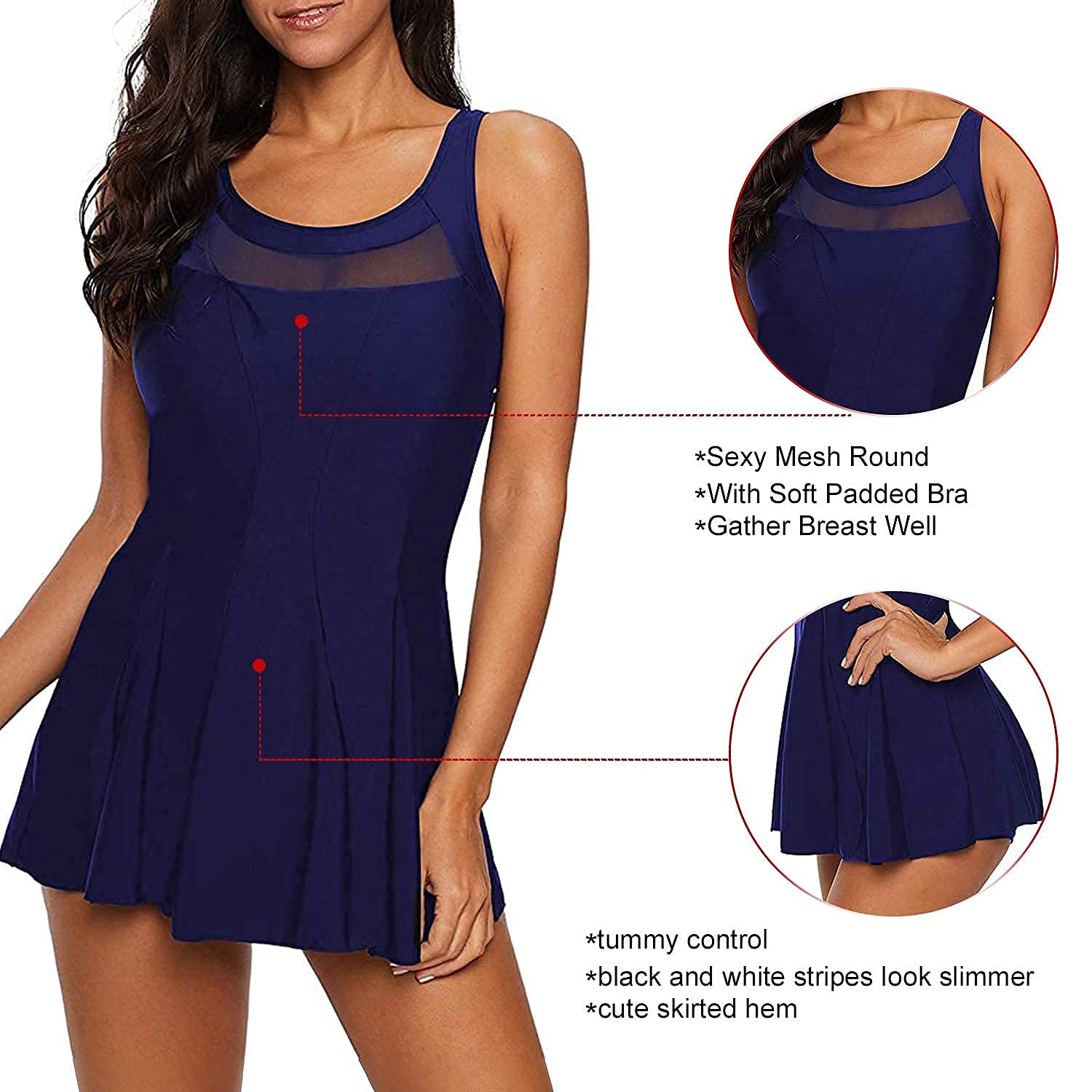 Zando Women's One Piece Swimsuit 2025 - Tummy Control Swim Dress with Skirt | Bathing Suit for Beach, Pool & Vacation | Plus Size Swimwear for Summer