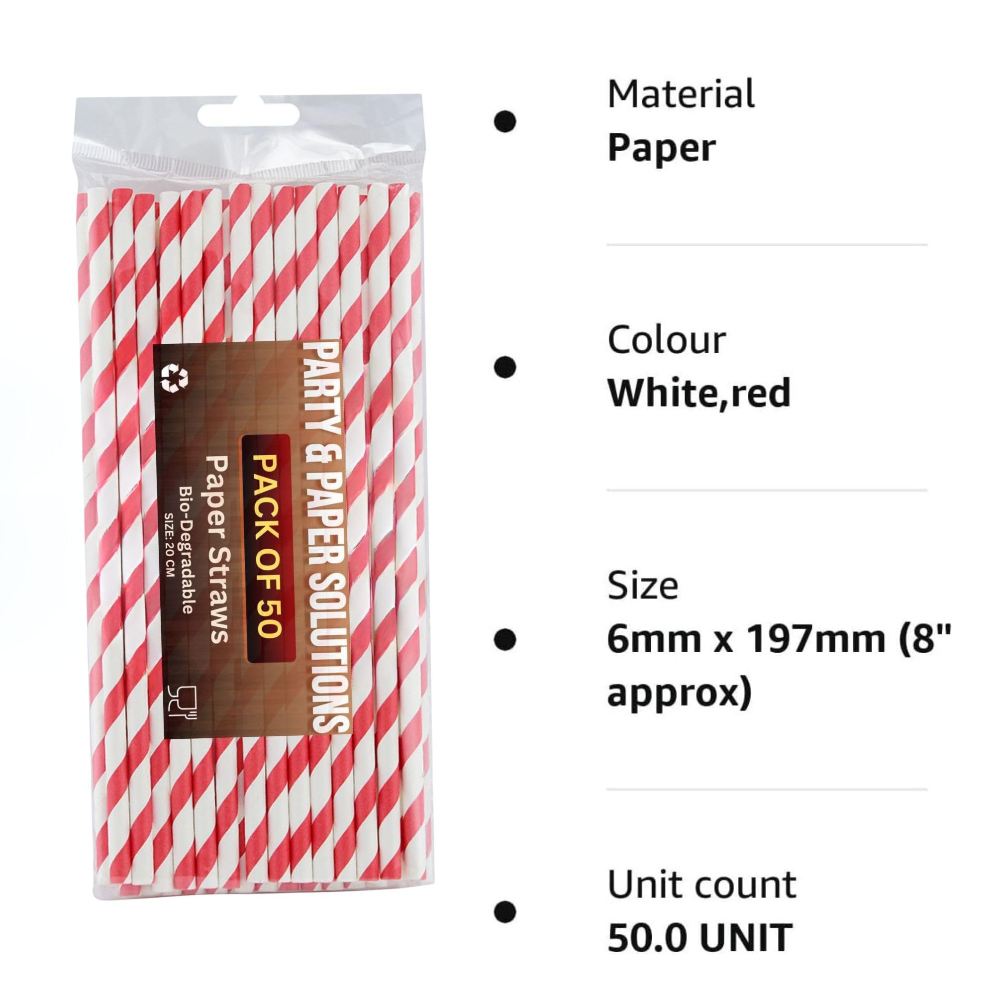 50 Pack Colorful Biodegradable Paper Straws for Parties, Weddings, Birthdays & Eco-Friendly Events - Perfect for Cocktails, Smoothies & Drinks