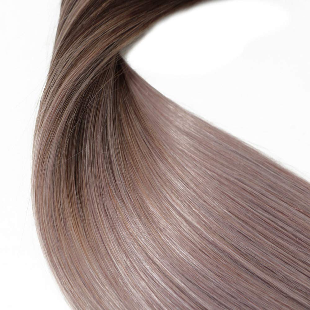 HUAYI 7Pcs 20inch Tape In Hair Extensions - 120g Brown to Milky Lavender Ombre Human Hair, Soft Thick Ends, Tangle Free & Durable for Daily Styling, Parties & Special Occasions