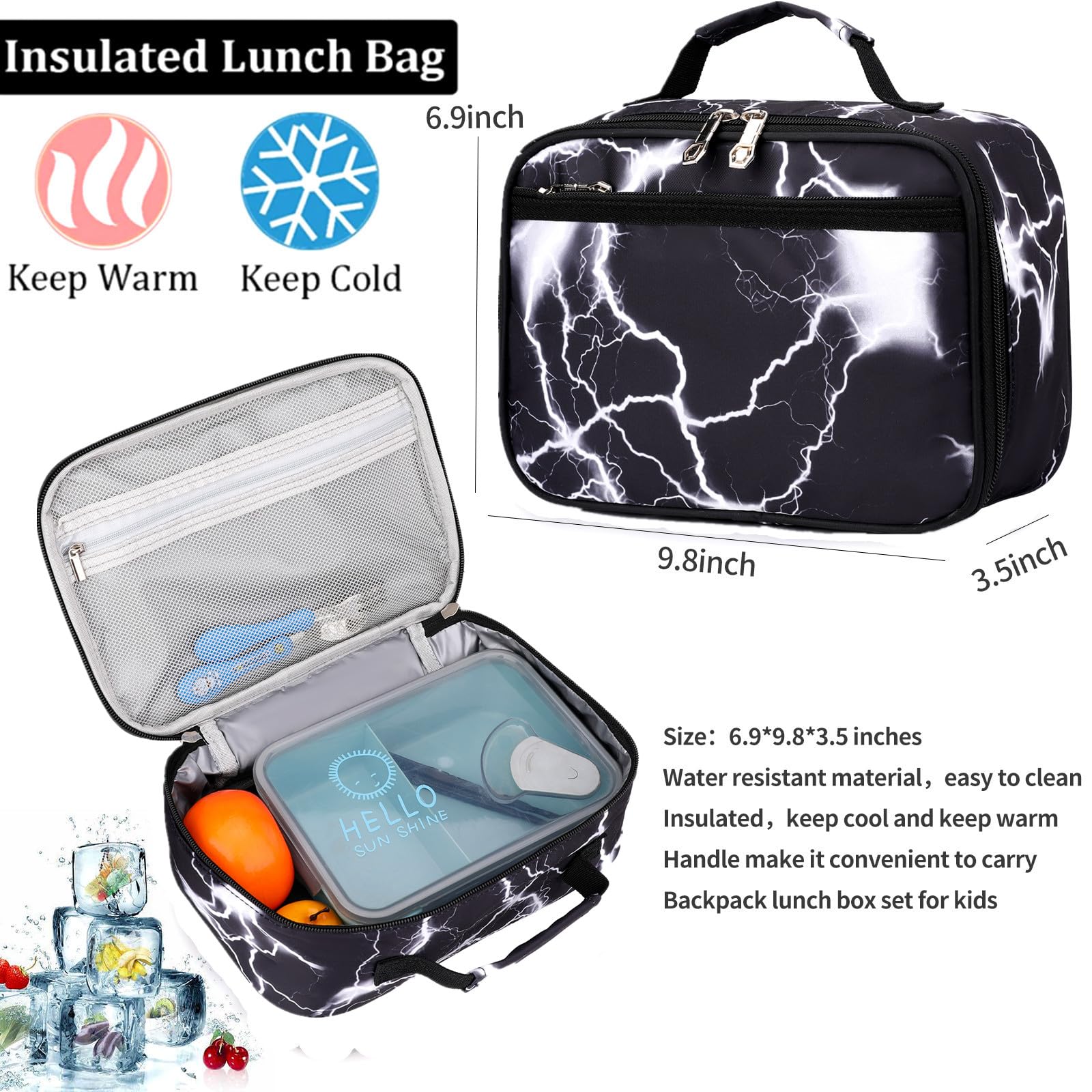 Camo Backpack for Kids - Lightweight Water Repellent School Backpack for Elementary & Middle School Students (Lightning Black 2-in-1) - Perfect for Daily School Use, Outdoor Adventures & Travel