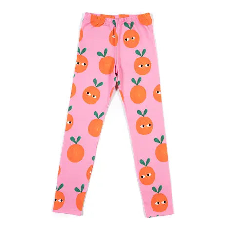 Organic Orange Leggings for Kids - Soft & Comfortable Cotton Blend, Pink & Orange Color Block Design - Perfect for Playtime, Yoga & Everyday Wear