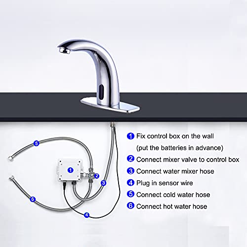 HHOOMMEE Automatic Sensor Faucet for Bathroom Basin - Touchless Motion Sensor Tap with Water Mixer Valve & Control Box (0103C) - Ideal for Home, Restaurant, and Public Restroom Hygiene