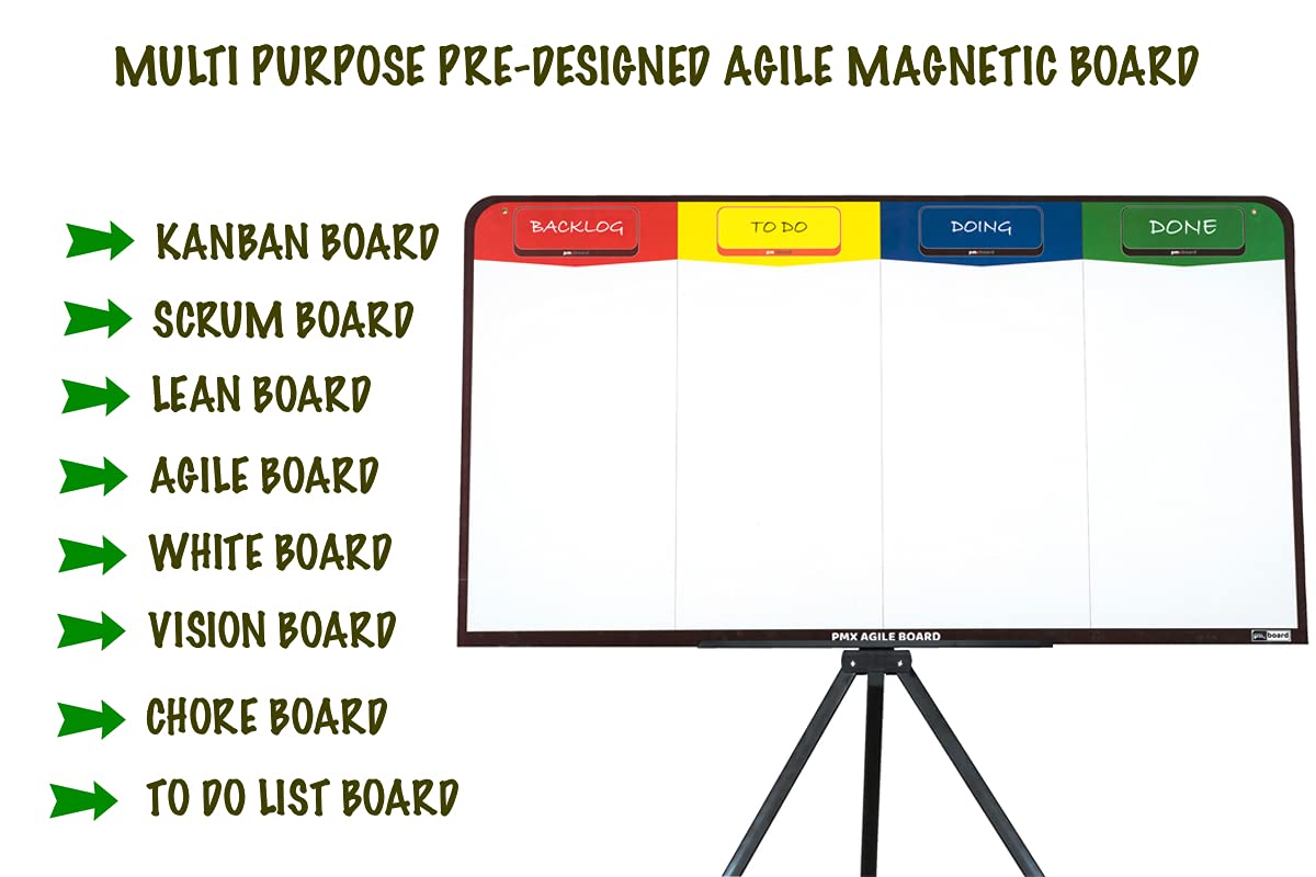 PMXBoard Magnetic Kanban Board - Agile Scrum Lean Project Management Tool for Office, Home & School | Customizable Headlines with Easel Stand | Perfect for Team Collaboration, Remote Work & Classroom Organization