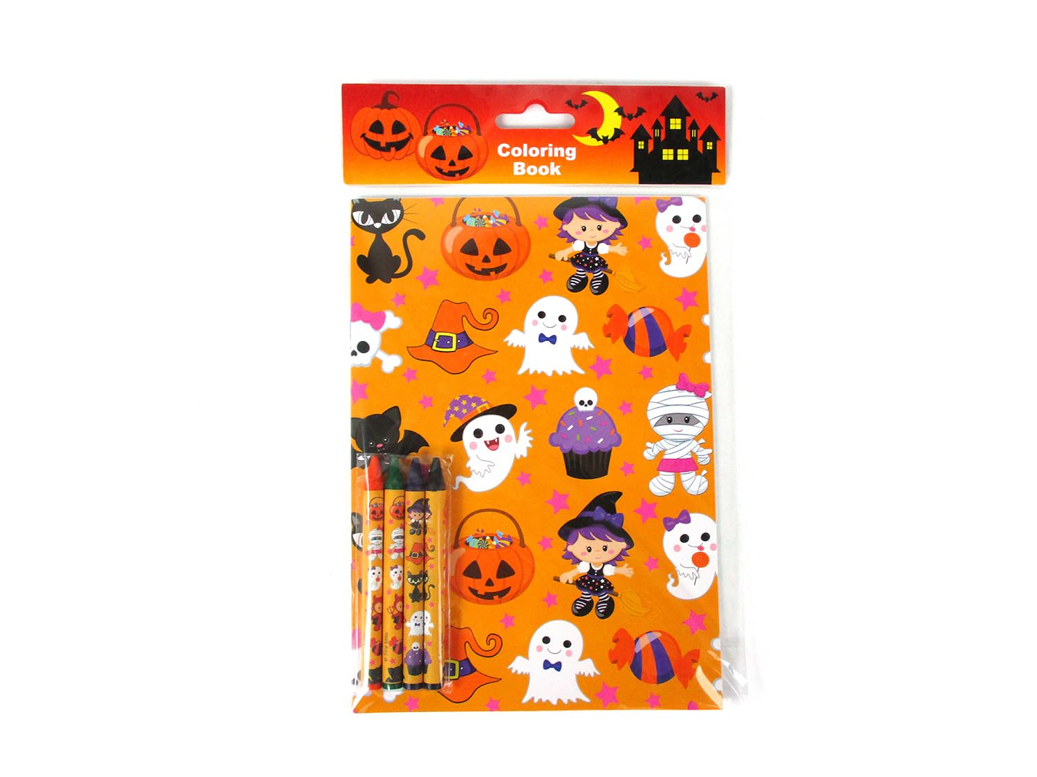 Halloween Coloring Books for Kids - 12 Books & 48 Crayons Set for Party Favors & Crafts