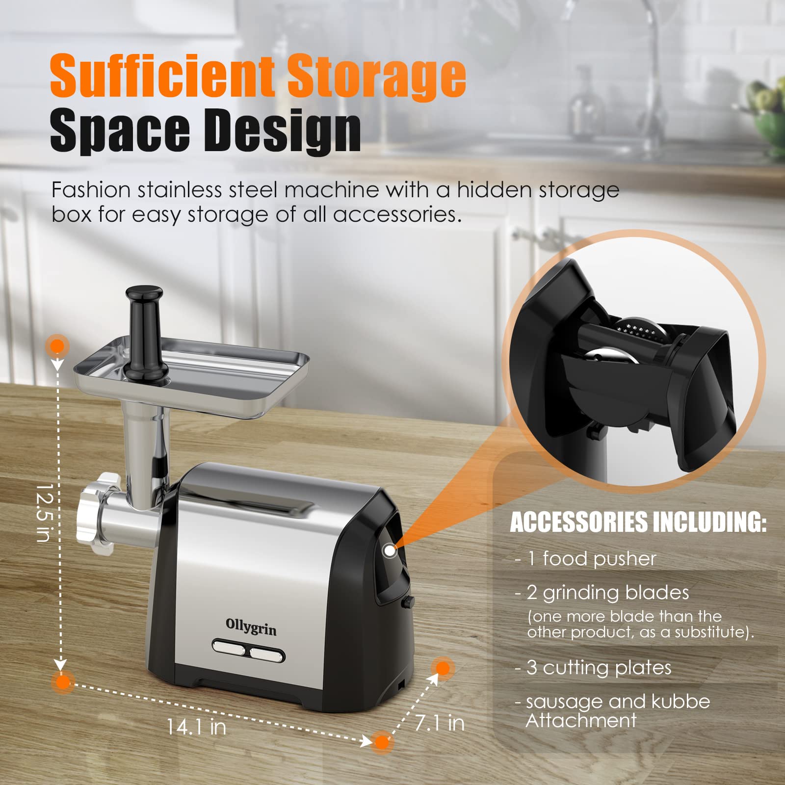 Electric Meat Grinder 2800W Heavy Duty - Stainless Steel Sausage Stuffer with 2 Blades & 3 Grinding Plates - Perfect for Home Kitchen, BBQ, Sausage Making & Food Prep