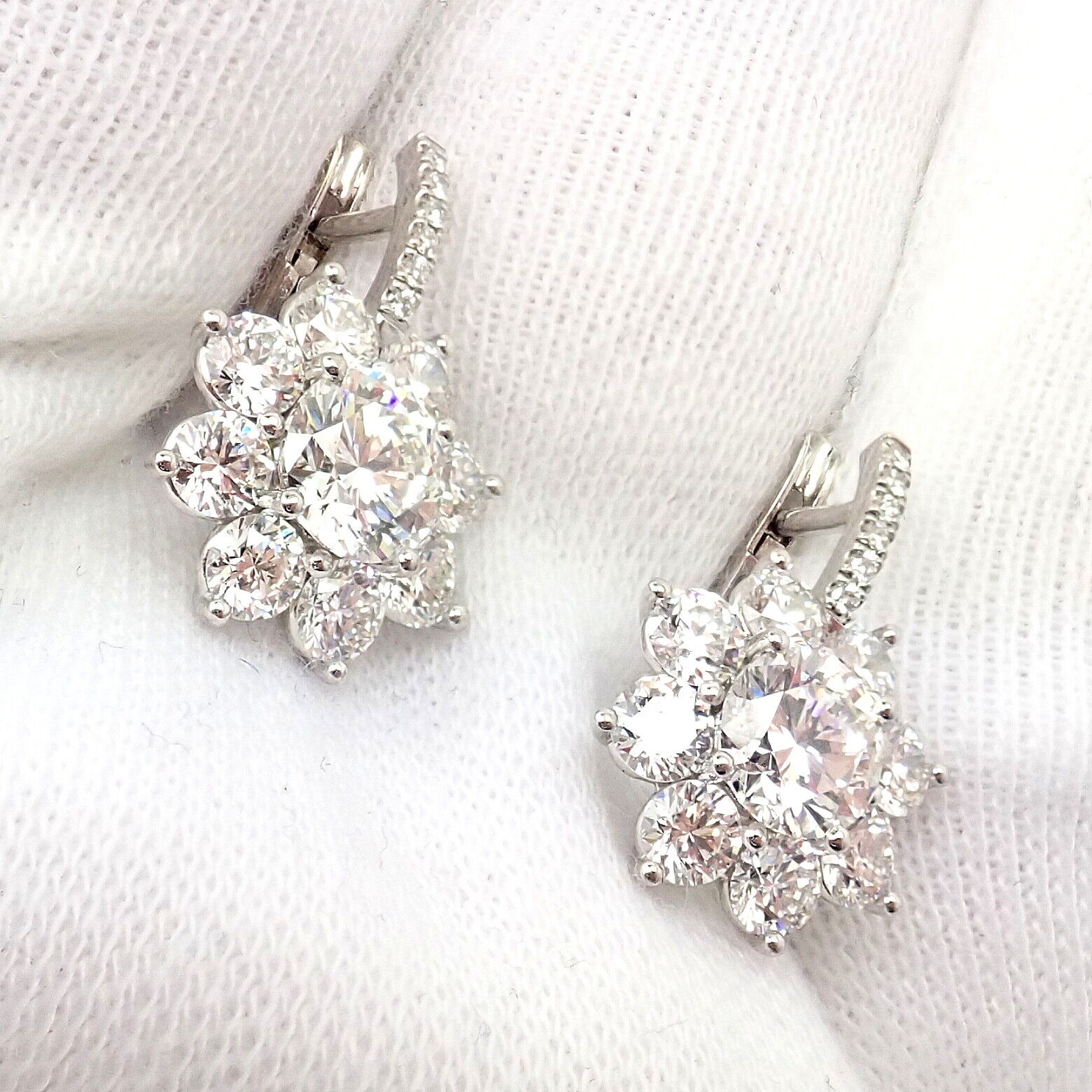 Authentic T Foster & Co Platinum Flower 4.84ctw Diamond Stud Halo Earrings with GIA Certification - Perfect for Weddings, Anniversaries & Special Occasions