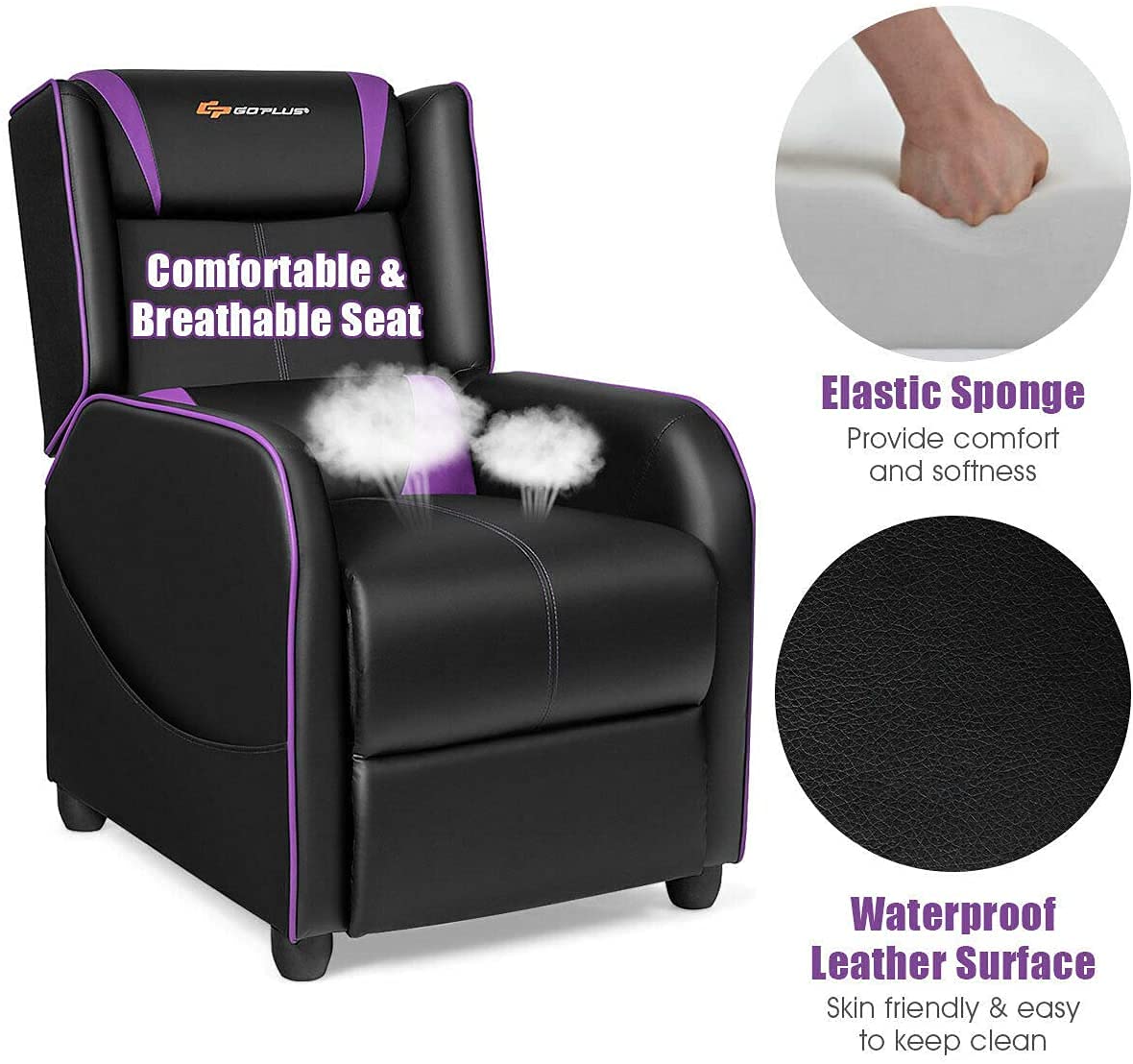 Premium Massage Gaming Recliner Chair with Lumbar Support - Adjustable PU Leather Recliner Sofa with Footrest & Remote Control - Ergonomic Office & Video Game Chair for Relaxation & Entertainment (Purple) - Perfect for Home Theater, Gaming Setup & Living Room Lounging