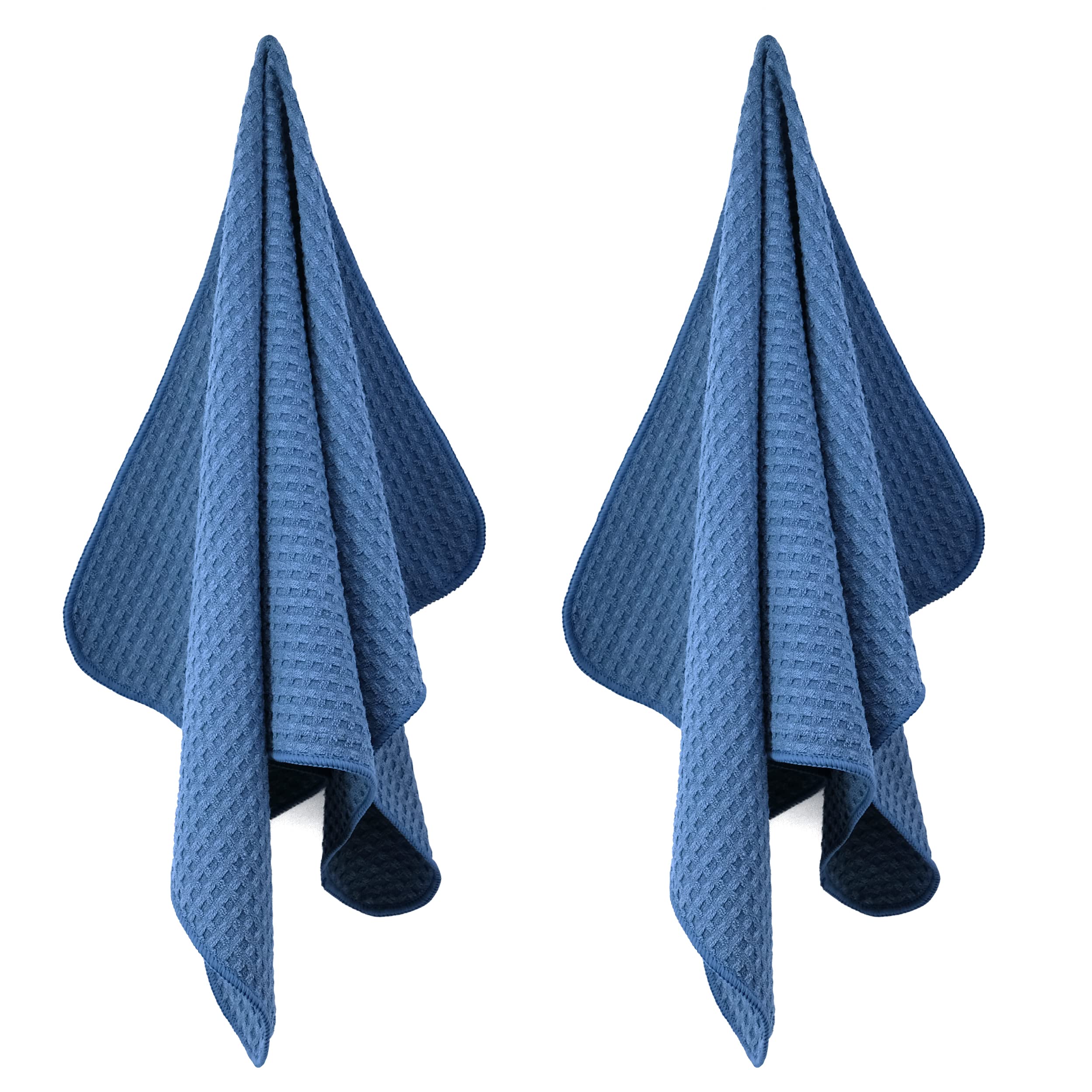POLYTE Ultra Premium Microfiber Kitchen Dish Towels - 8 Pack Waffle Weave Hand Towels (16x28 Inches, Blue) - Super Absorbent & Quick Drying for Dishes, Countertops & Household Cleaning