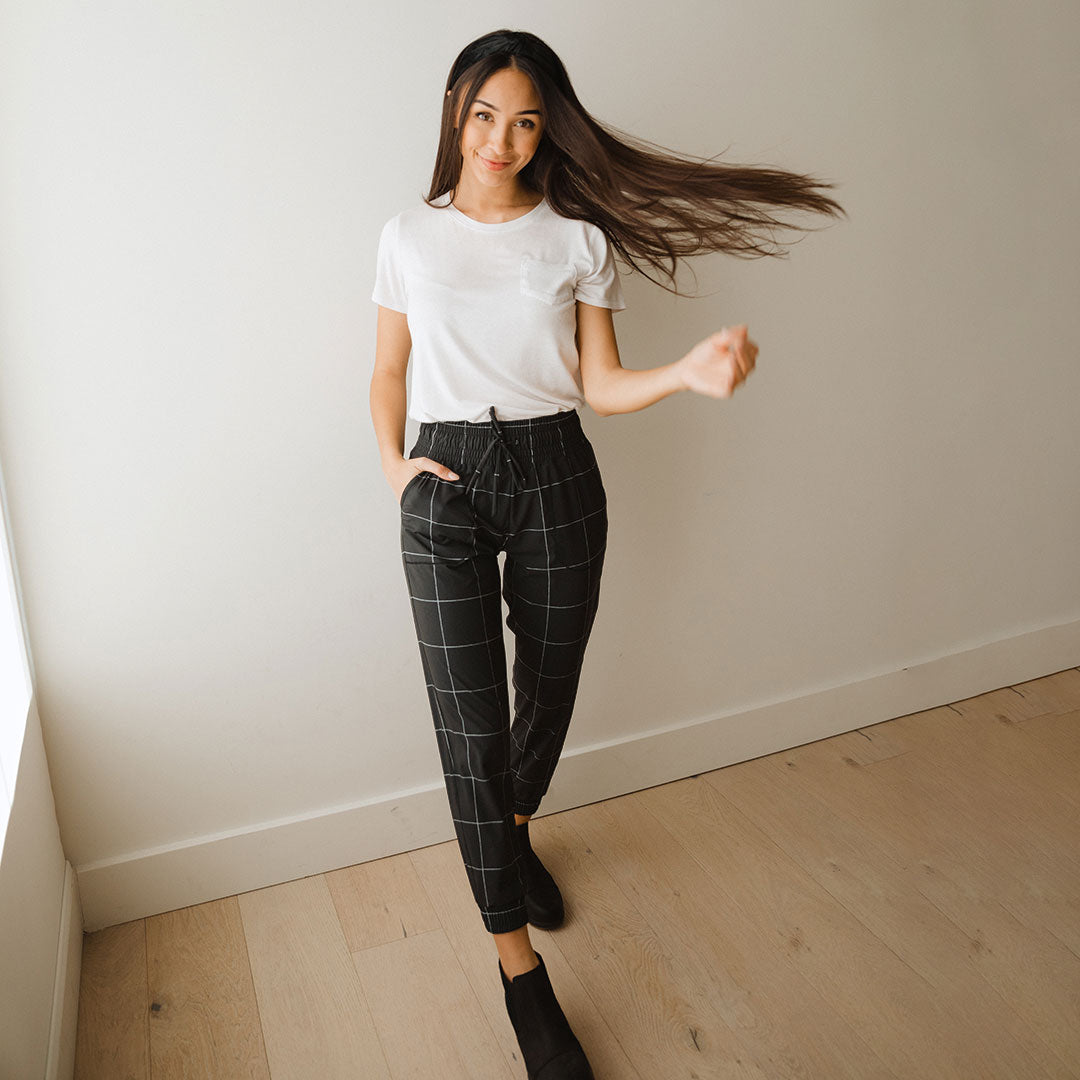 Destination Joggers for Men - Stylish Black Windowpane Pattern Lounge Pants - Perfect for Home Relaxation, Casual Outings & Travel