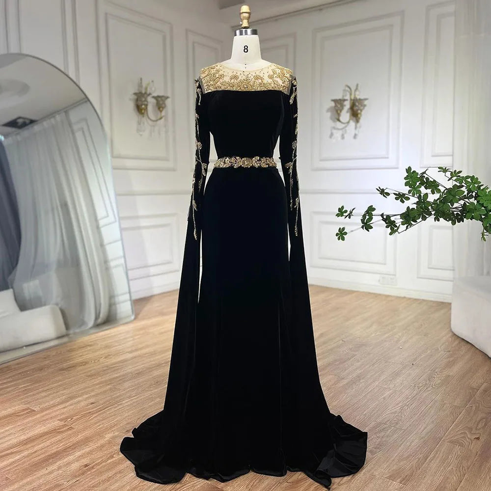 Elegant Beaded Muslim Green Velour Evening Gown with Cape Sleeves for Women - 2025 Mermaid Party Dress LA71452 | Perfect for Weddings, Galas & Formal Events