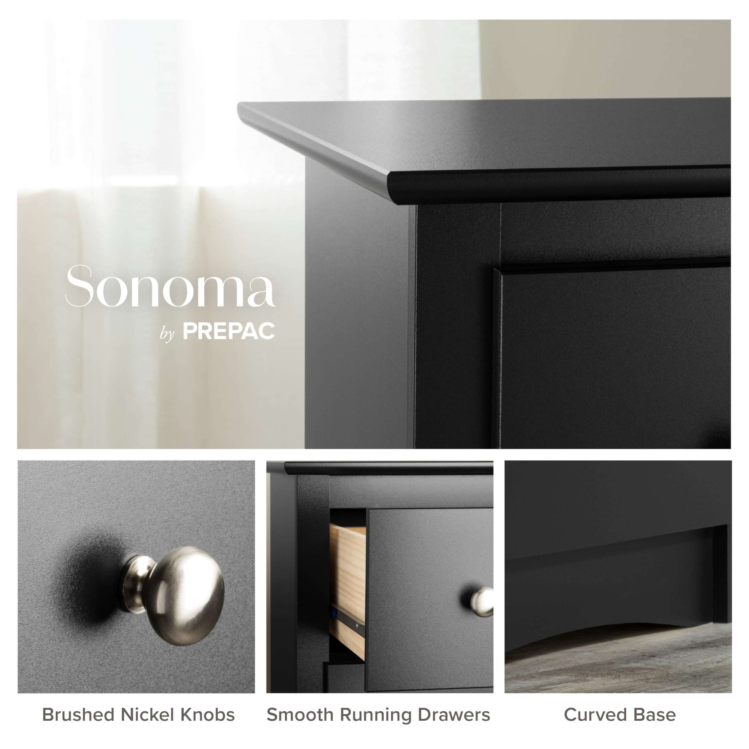 Prepac Sonoma 6-Drawer Dresser for Bedroom - Tall Chest of Drawers with Clothes Storage Organizer, Black (19