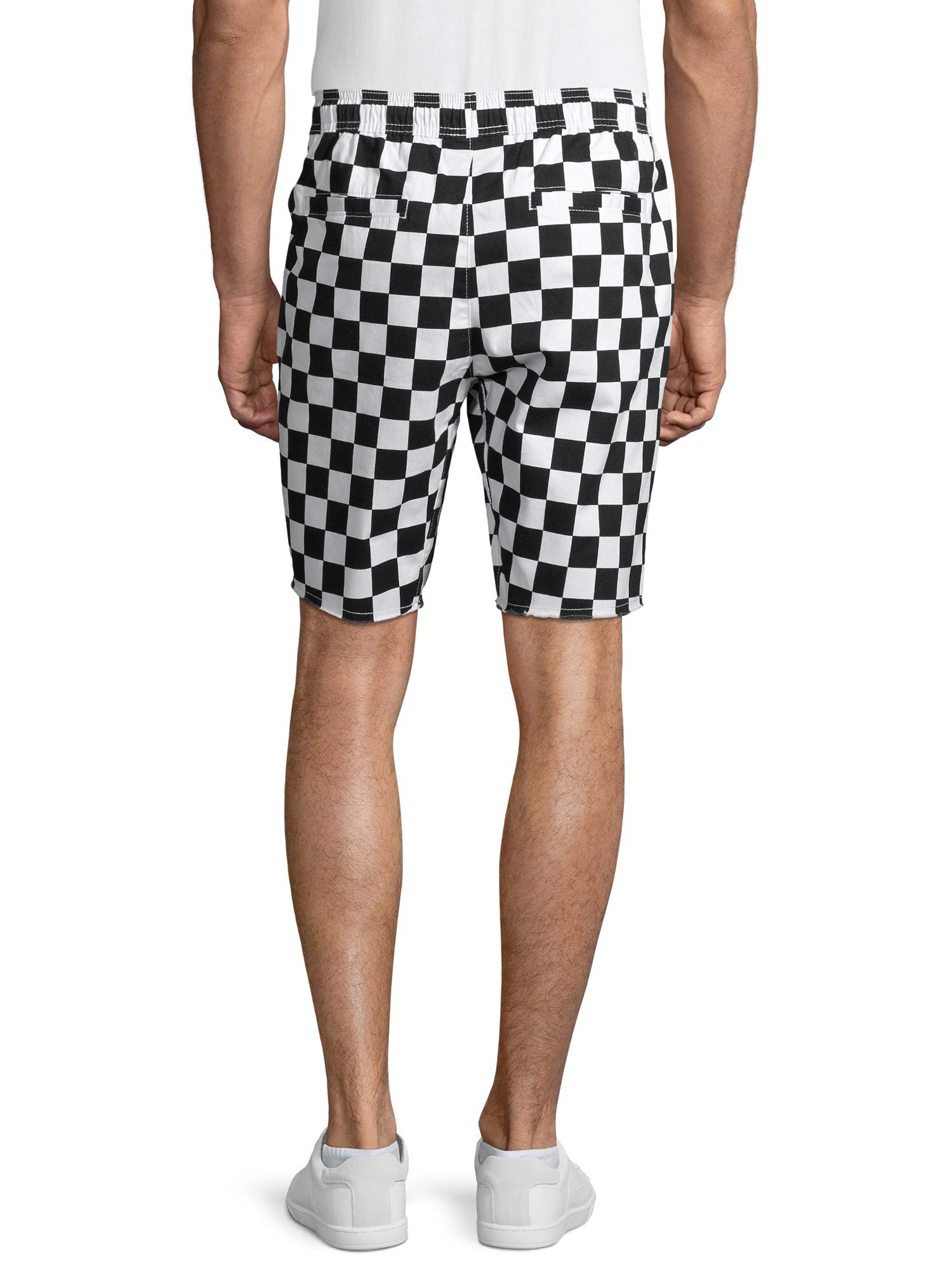 No Boundaries Men's Woven Jogger Shorts - Comfortable Casual Lounge Pants with Checkerboard Pattern (Size Large 36/38) - Perfect for Gym, Running, and Relaxing at Home