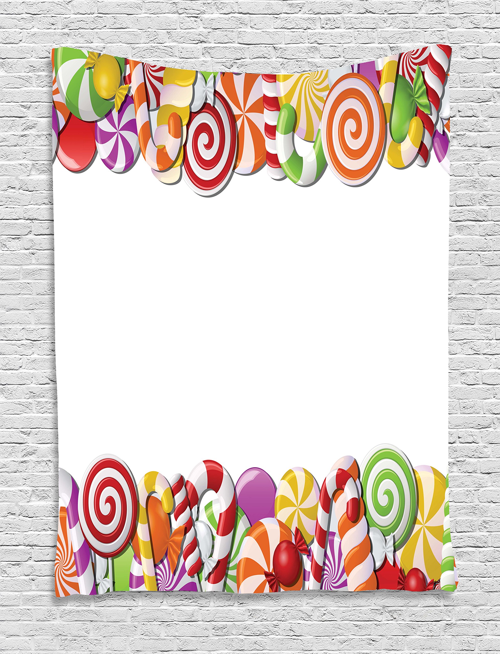 Ambesonne Candy Cane Christmas Tapestry - Colorful Holiday Cartoon Snacks Wall Hanging Decor for Bedroom, Living Room & Dorm (60x80 Inches, Multicolor) - Perfect for Xmas Party Decorations & Winter Home Styling