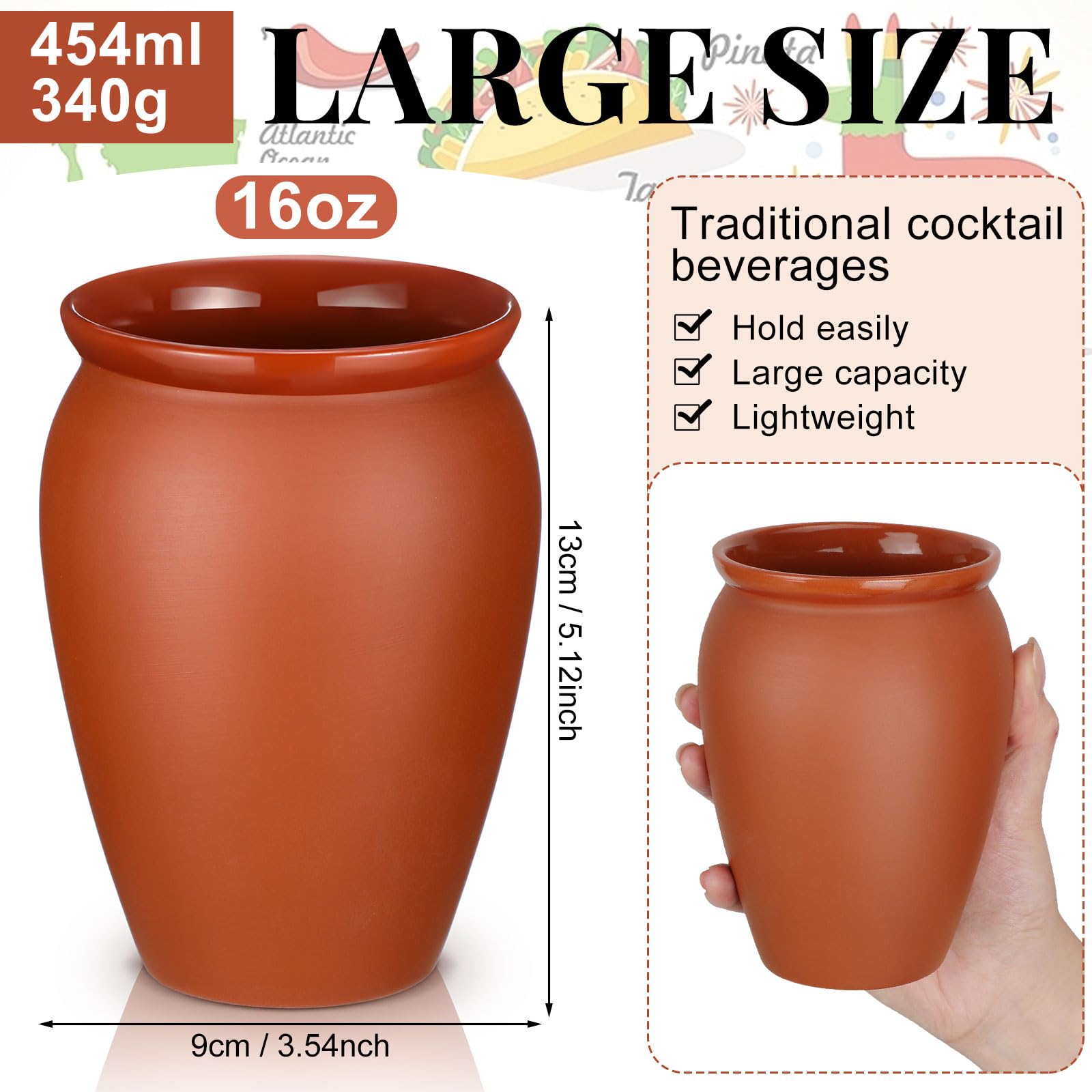 Gejoy 16 oz Mexican Clay Cantaritos Shooters - Set of 20 Handcrafted Pottery Cups for Margaritas, Mojitos & Cocktails | Perfect for Taco Tuesday, Fiesta Parties & Mexican-Themed Events