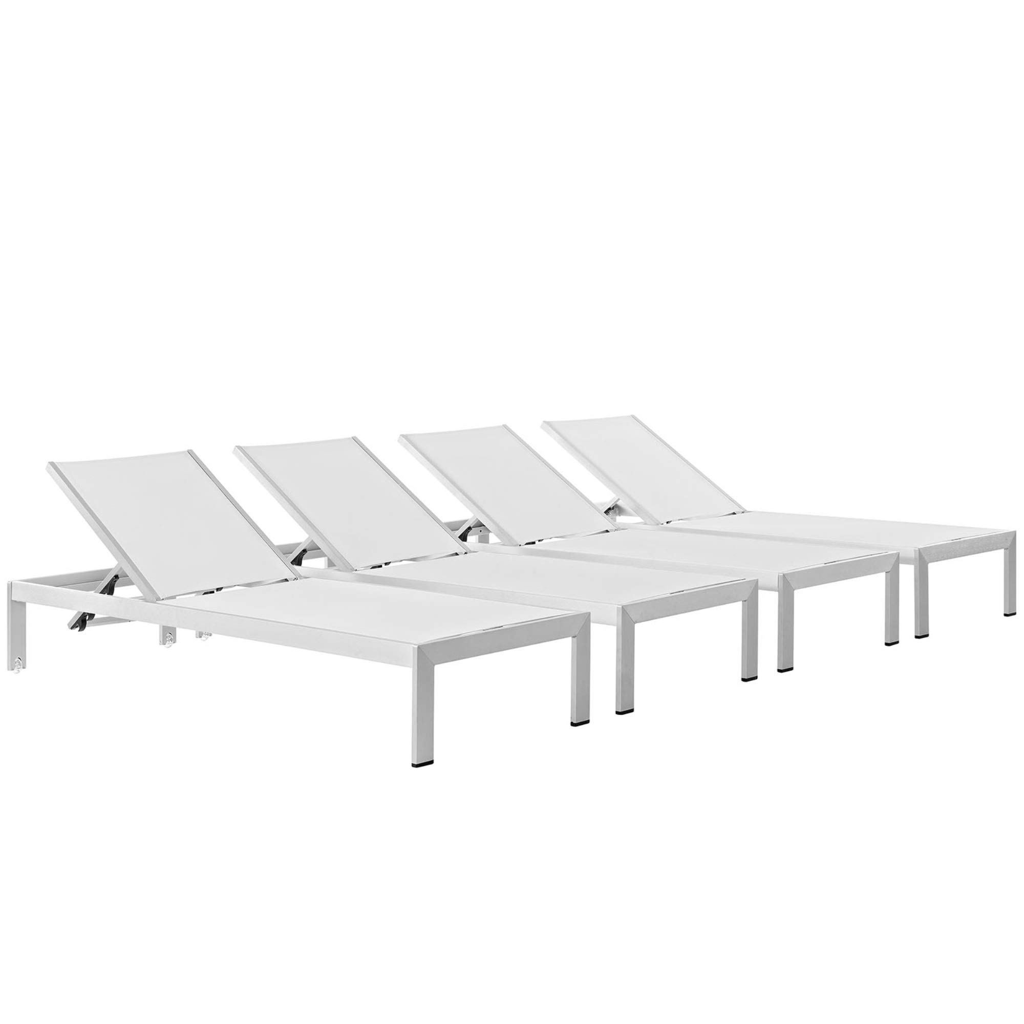 Shore Outdoor Patio Chaise Lounge Set - 4-Piece Aluminum Frame Chaise Lounge Chairs with Clear Wheels & Non-Marking Foot Caps - Modern Patio Furniture for Poolside, Backyard, Garden Relaxation