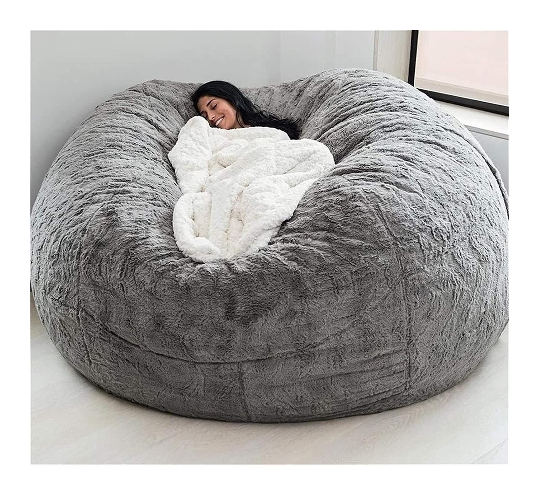 Extra Large Giant Bean Bag Cover - Soft Fluffy Fur Sofa Chair Cover for Adults, Portable & Comfortable (No Filler Included) - Perfect for Living Room, Bedroom, Game Room & Dorm Lazy Sofa Bed