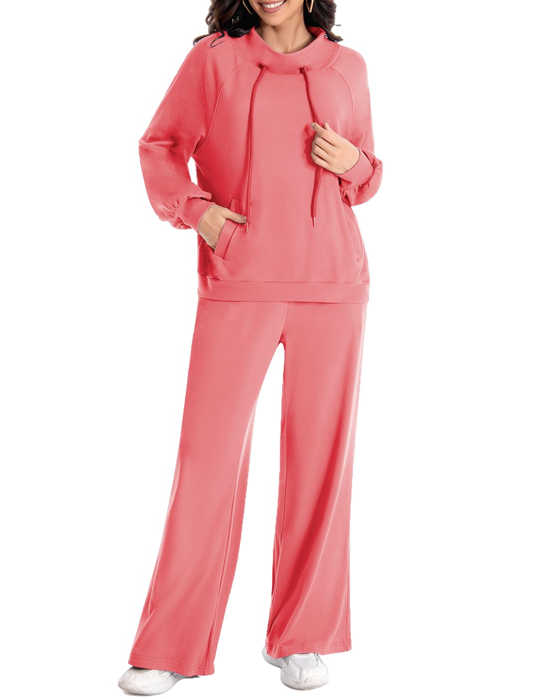 Women's 2-Piece Sweatsuit Set - Cozy Drawstring Sweatshirt & Wide Leg Sweatpants Lounge Outfit | Trendy Fall Tracksuit for Casual Wear, Yoga & Home Relaxation
