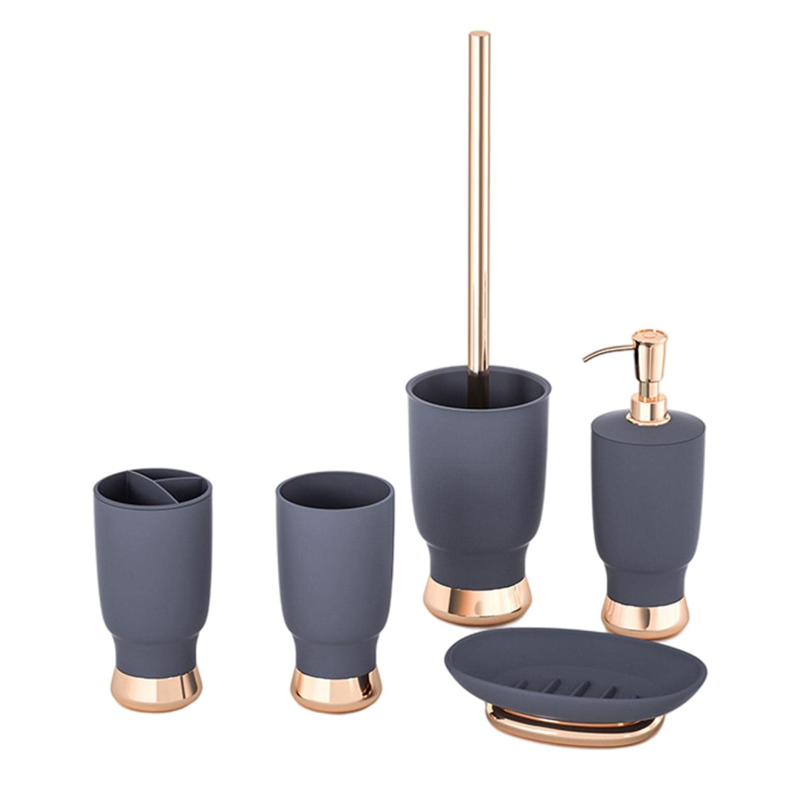 5Pcs Luxury Bathroom Accessories Set - Nordic Style Toilet Brush, Soap Dispenser, Toothbrush Holder, Shower Gel Bottle in Gray | Modern Bathroom Decor for Home, Hotel & Spa