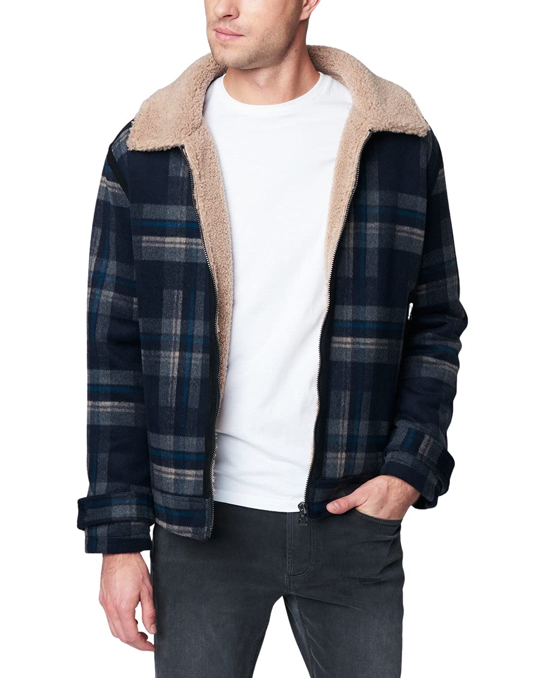 BLANKNYC Men's Plaid Sherpa Lined Jacket - Warm & Comfortable Casual Coat for Fall Winter Outdoor Activities