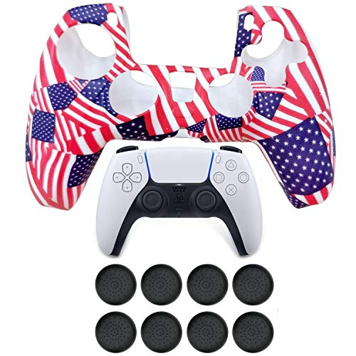 DualSense PS5 Controller Cover - Anti-Slip Silicone Skin with Thumb Grips for Gaming Comfort (American Flag Design)