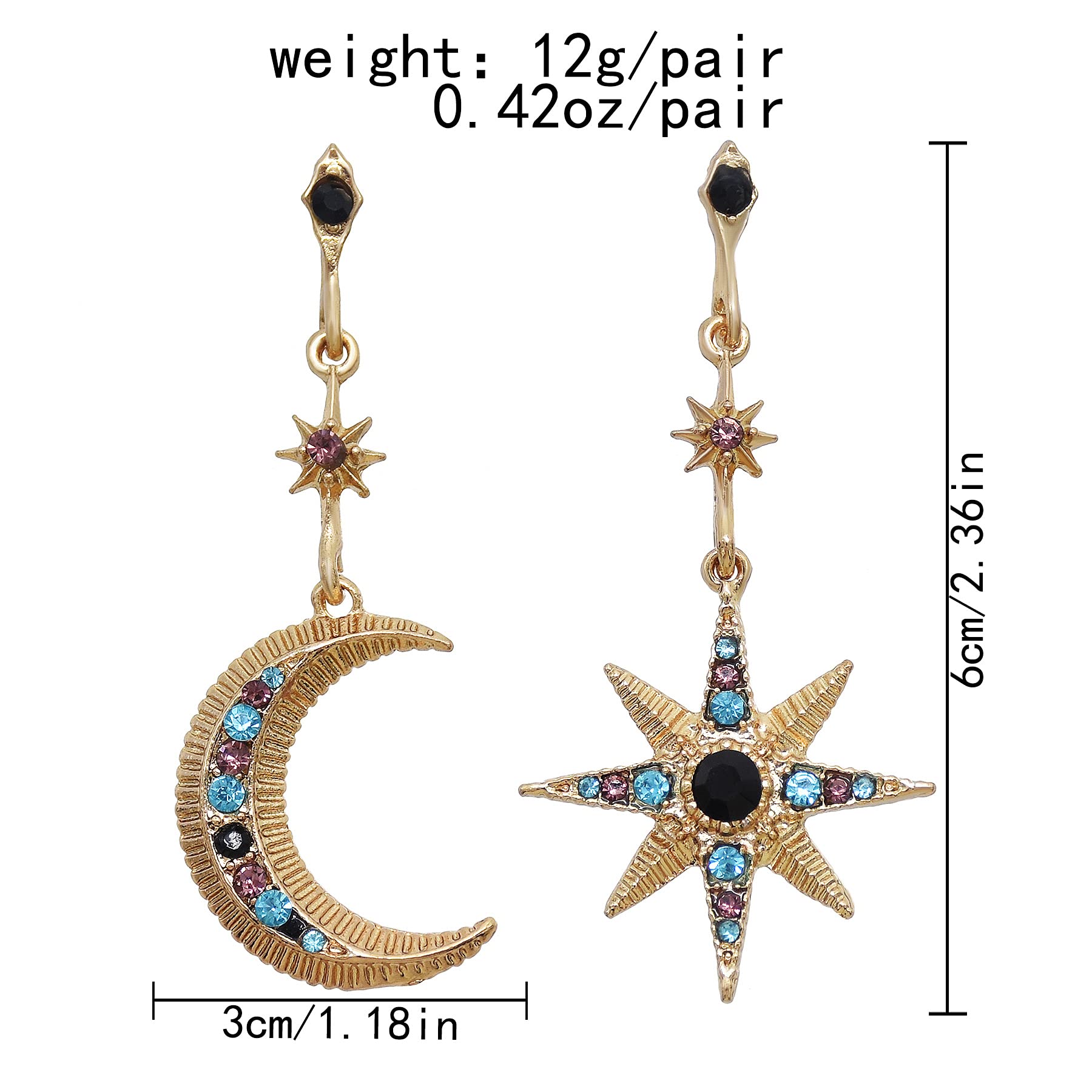 Celestial Boho Moon and Sun Drop Dangle Earrings - Rhinestone Crystal Moonstone Crescent Star Long Stud Earrings for Women | Perfect for Christmas Gifts, Boho Fashion & Festival Jewelry