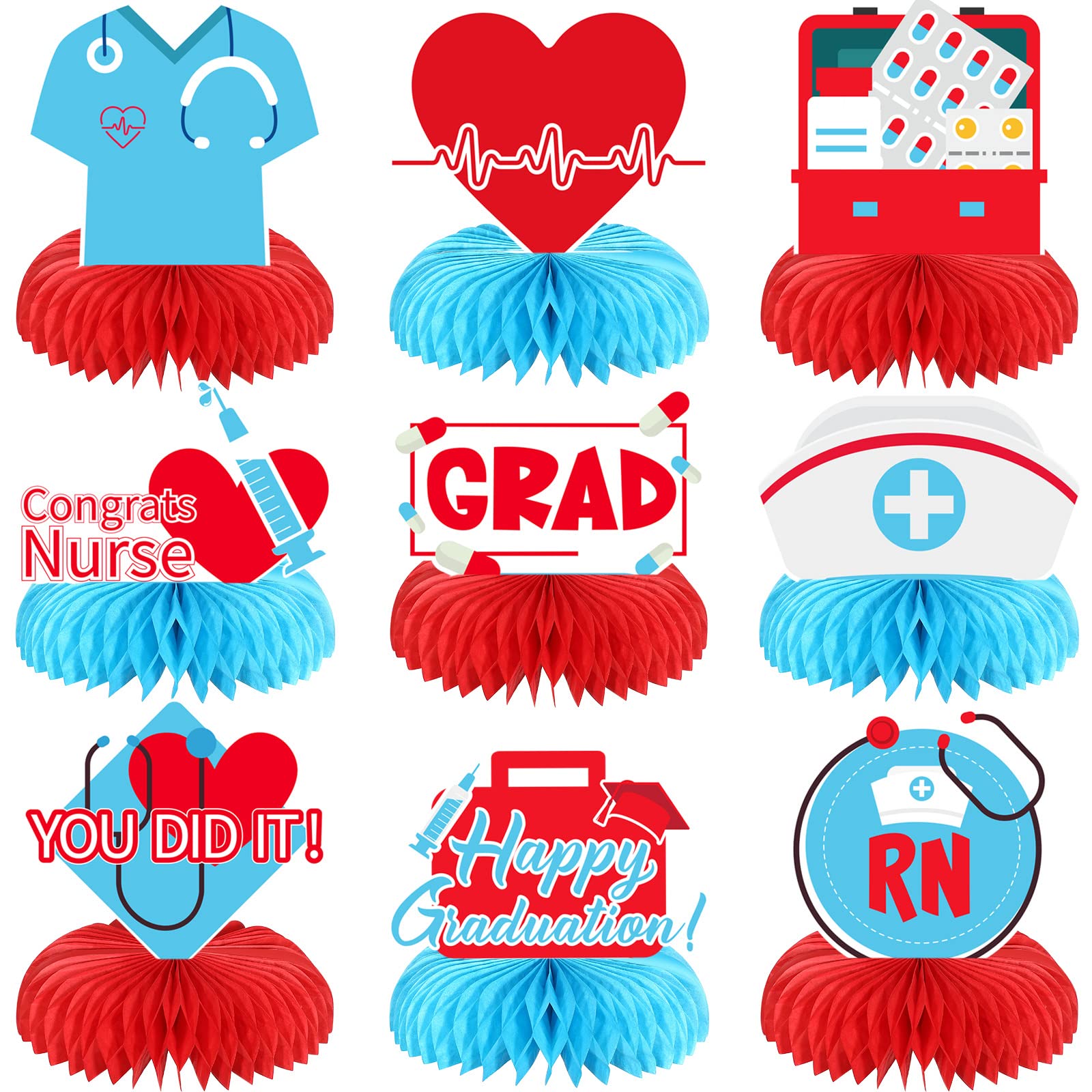 2025 Nursing Graduation Party Supplies - Nurse Congrats Grad Honeycomb Centerpiece Decor for RN Graduation, Nurses Appreciation Week & Nursing School Celebration - Perfect for Table Toppers, Class Reunions and Healthcare Themed Events