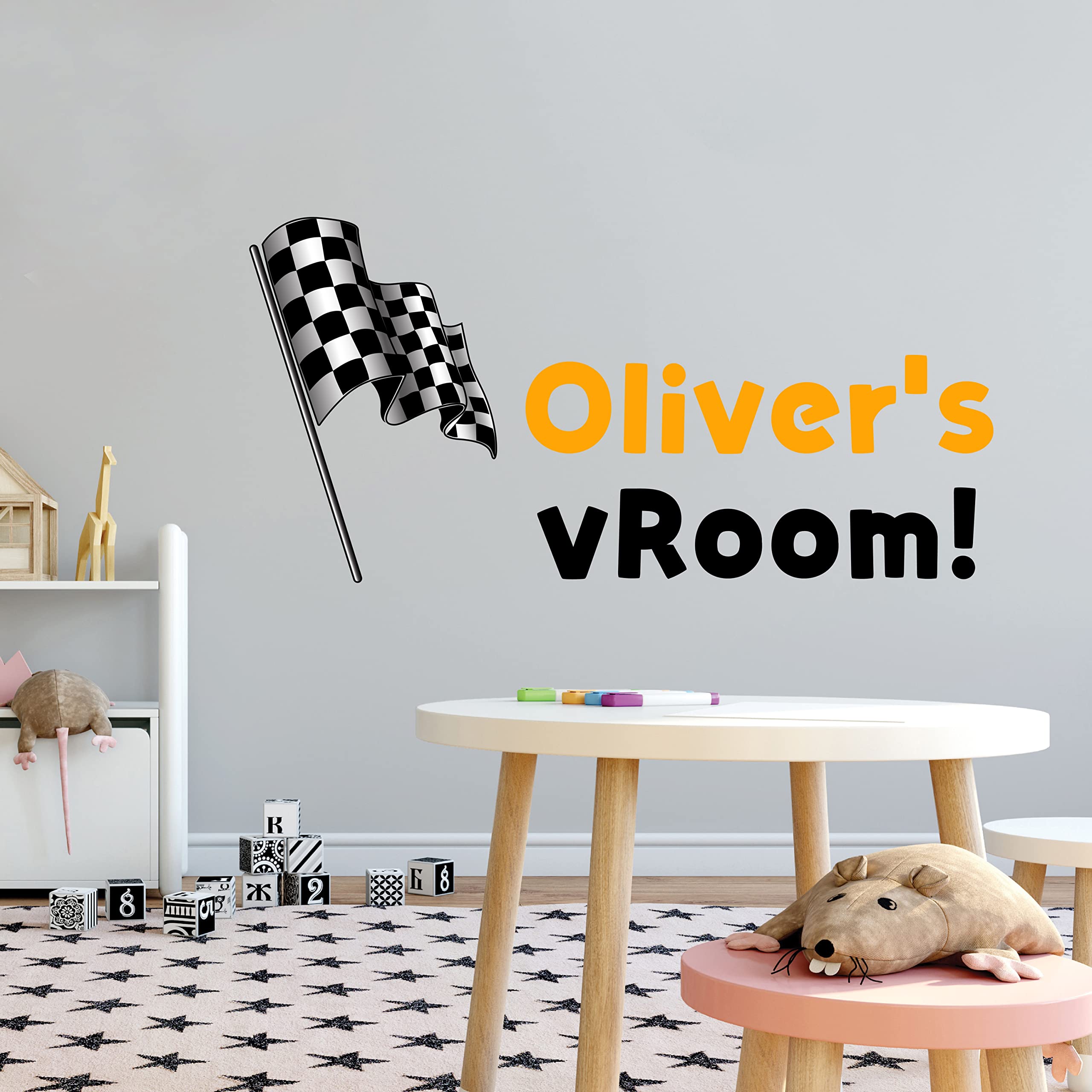 Custom Name Waving Sports Racing Flag Vinyl Wall Decal - 40