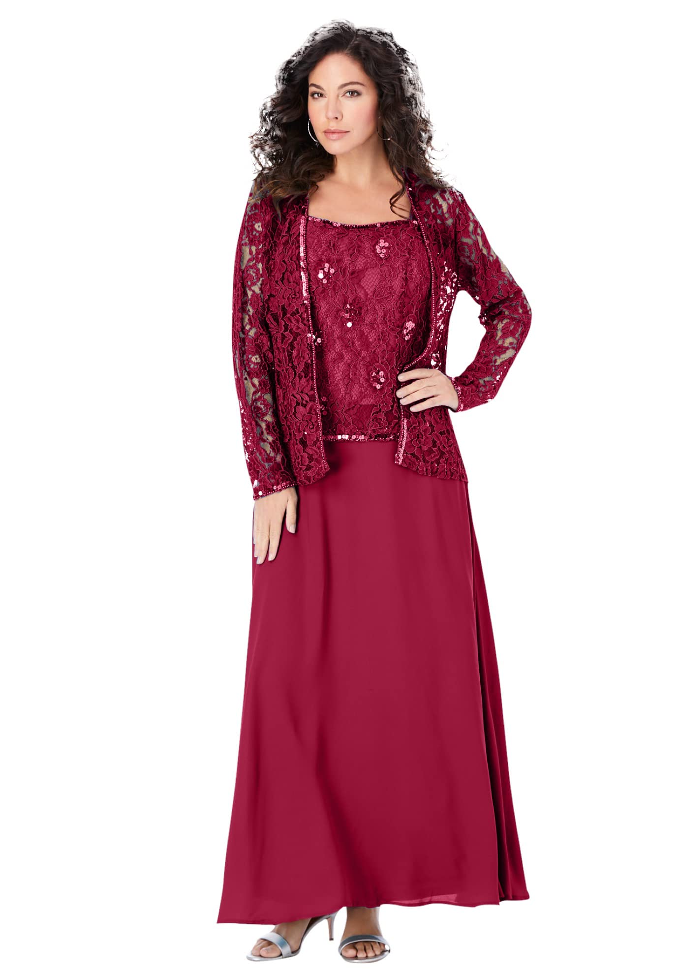Romantic Plus Size Beaded Lace Jacket Dress for Women - Elegant Formal & Wedding Guest Outfit for Special Occasions