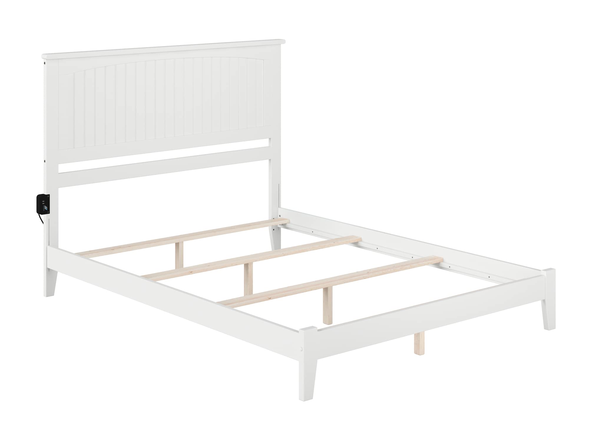 AFI Nantucket Queen Bed Frame with USB Charging Ports - Modern White Wooden Foundation Bed for Bedroom, Living Room & Guest Room