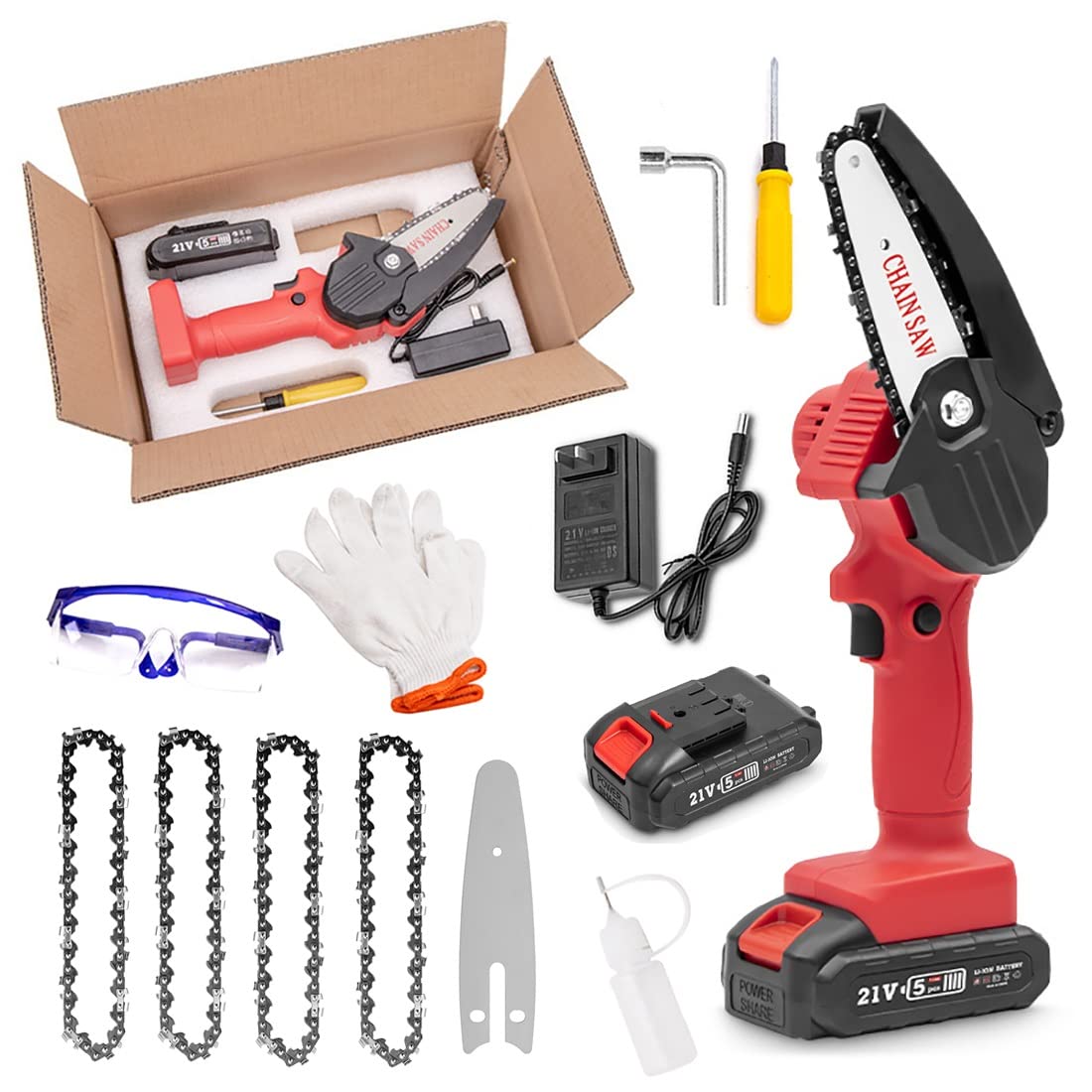 4 Inch Mini Chain Saw Cordless Electric - Portable Battery Powered Chainsaw with LED Light & Charger - Perfect for Gardening, Wood Cutting, Outdoor Camping & DIY Projects