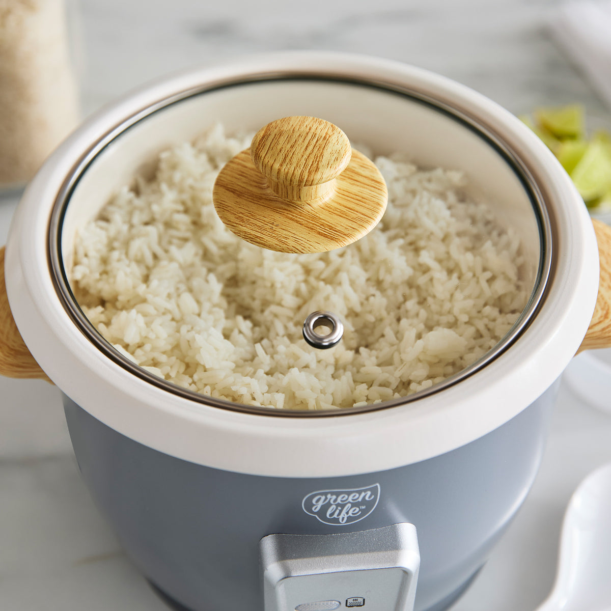 GreenLife 6 Cup Rice Cooker - Non-Stick Inner Pot, Keep Warm Function | Quartz Gray | Perfect for Small Families, Dorm Rooms & Meal Prep