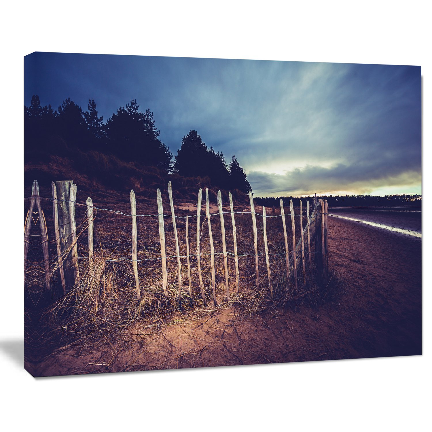 Sunset Beach Fence Landscape Canvas Art Print - Coastal Wall Decor for Living Room, Bedroom & Office