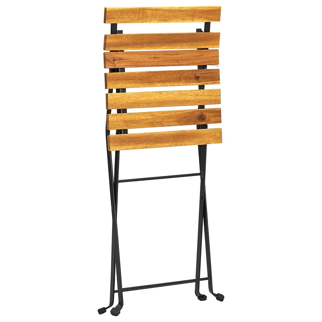 Solid Acacia Wood 3-Piece Folding Bistro Set with Chairs & Table - Powder-Coated Steel Frame Patio Furniture for Garden, Backyard, Poolside & Terrace | Outdoor Dining & Relaxation