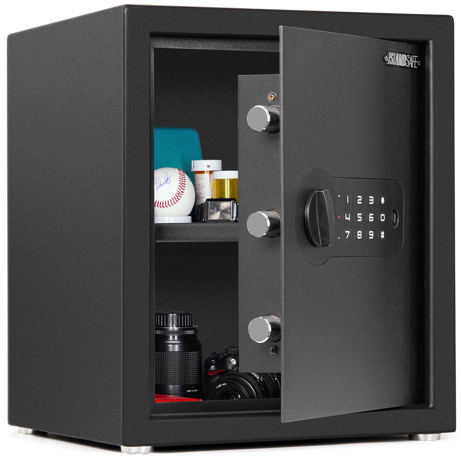 Digital Keypad Lock Box - 1.3 Cubic Feet Small Security Safe for Money, Jewelry, Documents & Guns | Fireproof Home & Office Safe with Removable Shelf | Ideal for Hotels, Businesses & Personal Storage (Black)