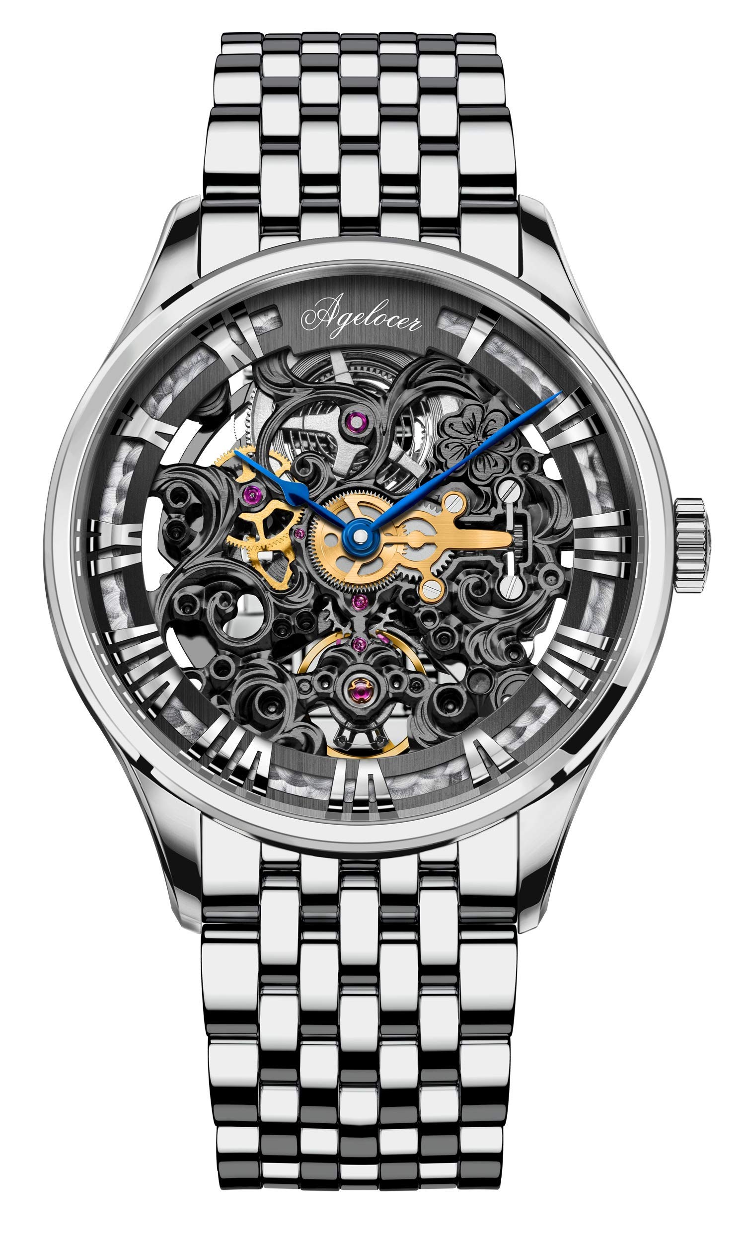 AGELOCER Men's Luxury Automatic Skeleton Watch - Top Brand Fashion Mechanical Timepiece with Genuine Leather Band, 50M Waterproof - Perfect for Business, Formal Events & Daily Wear