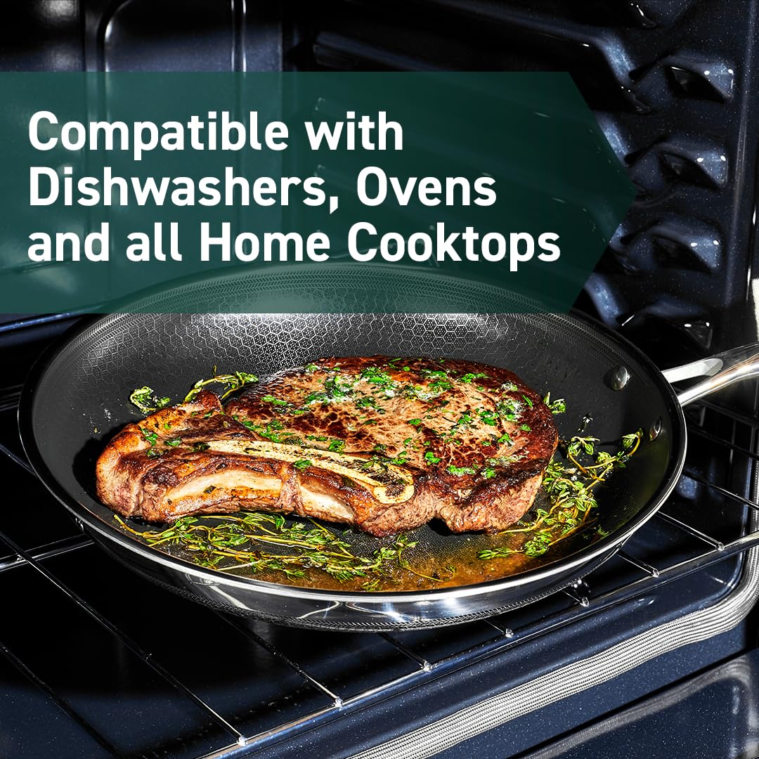 HexClad Hybrid Nonstick 10-Inch Frying Pan with Stay-Cool Handle - Dishwasher & Oven Safe (900°F) - Induction Compatible for All Cooktops - Perfect for Searing, Sautéing & Everyday Cooking