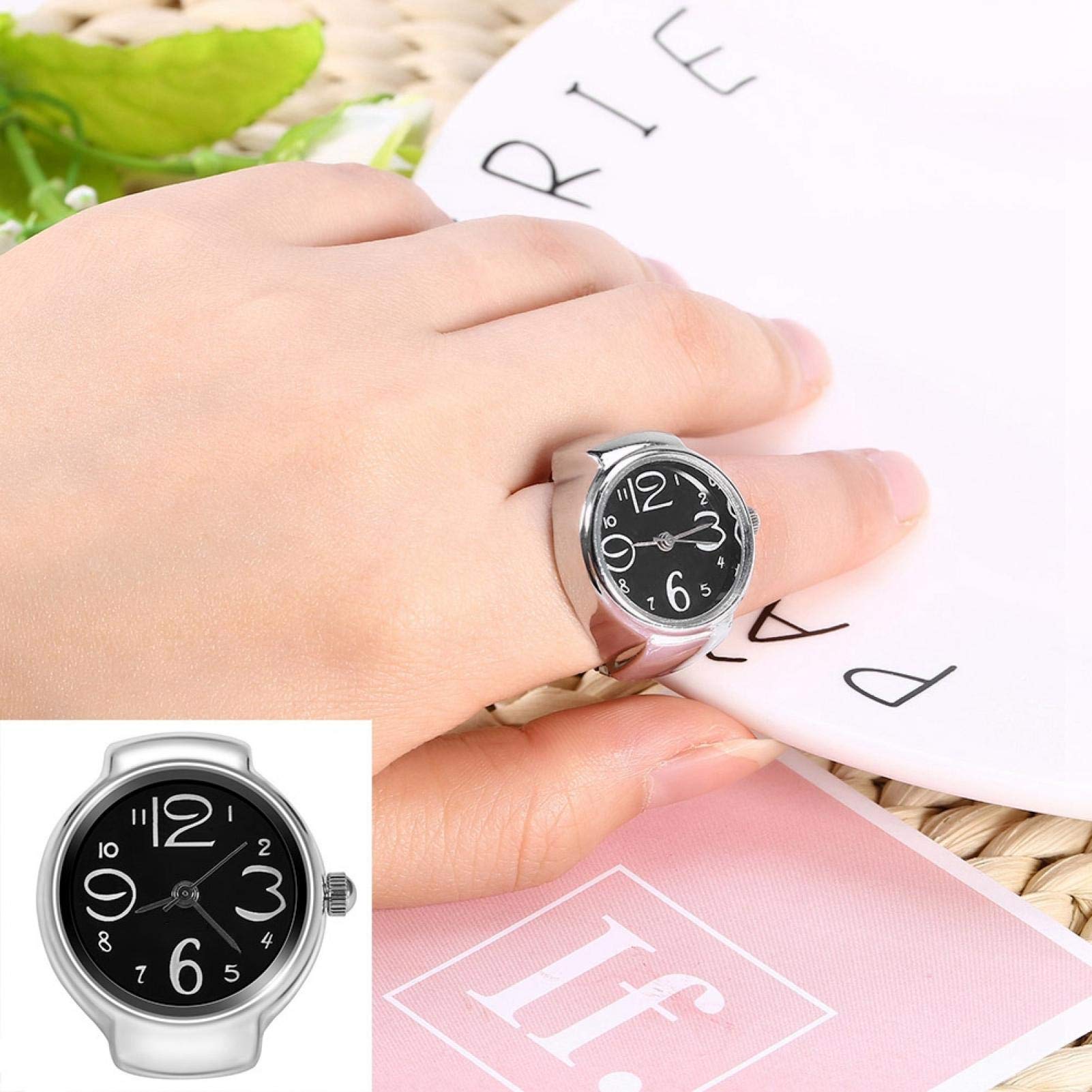 ZJchao Stylish Finger Ring Watch for Men & Women - 8 Color Options, Quartz Analog Round Design - Perfect for Parties, Dates & Unique Fashion Accessories (Black)