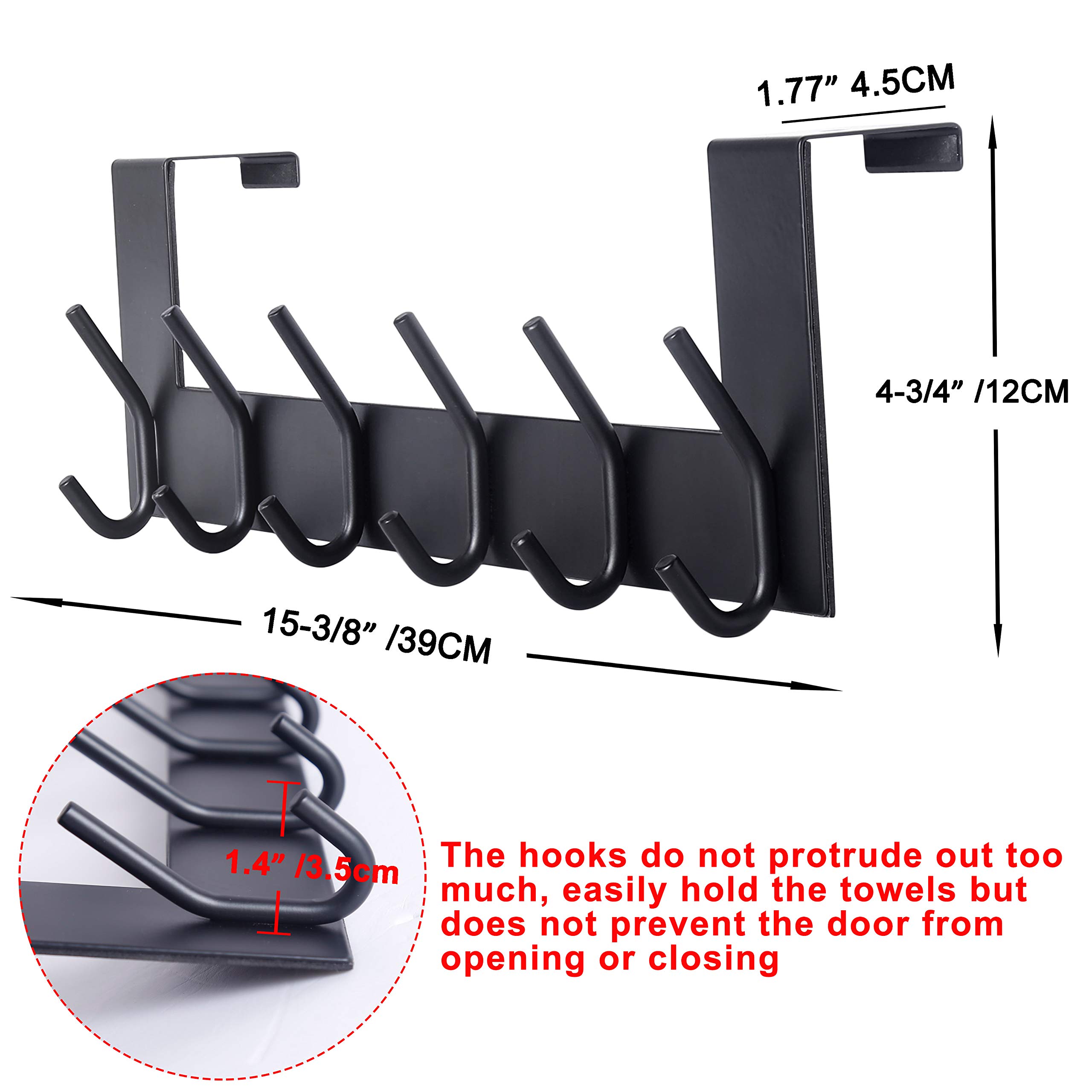 Stainless Steel Over Door Hook Hanger - 6 Hooks for Coats, Hats & Robes - Space Saving Storage